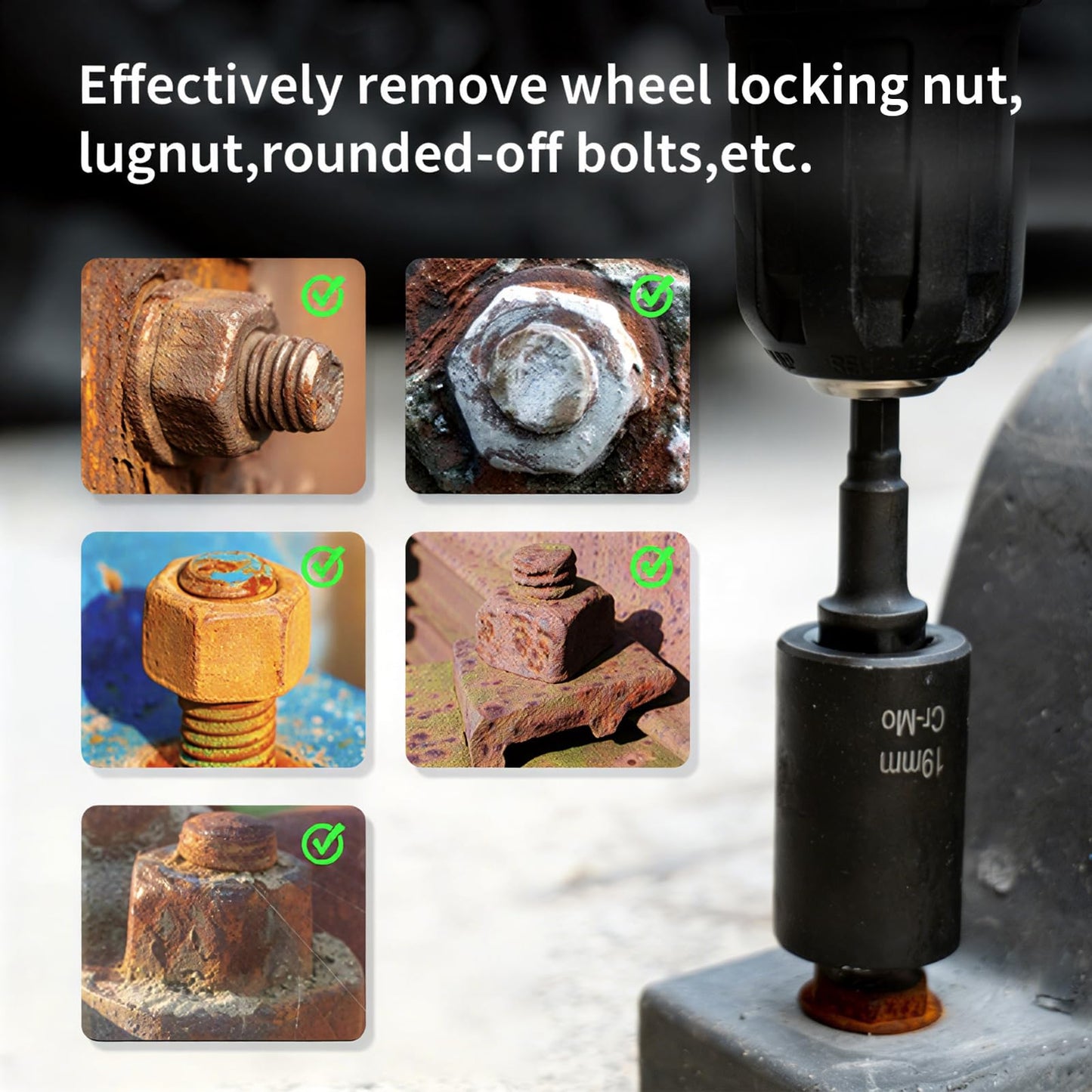 Greywolf 5 pcs Wheel Nut Removal Tool Set, 1/2 Inch Impact Torque Socket Set and Bolt Extractor Set, Wheel Lock Removal Kit, Torque Socket Set for Damaged, Frozen, Rusted Round Bolts, Metric 17-22mm