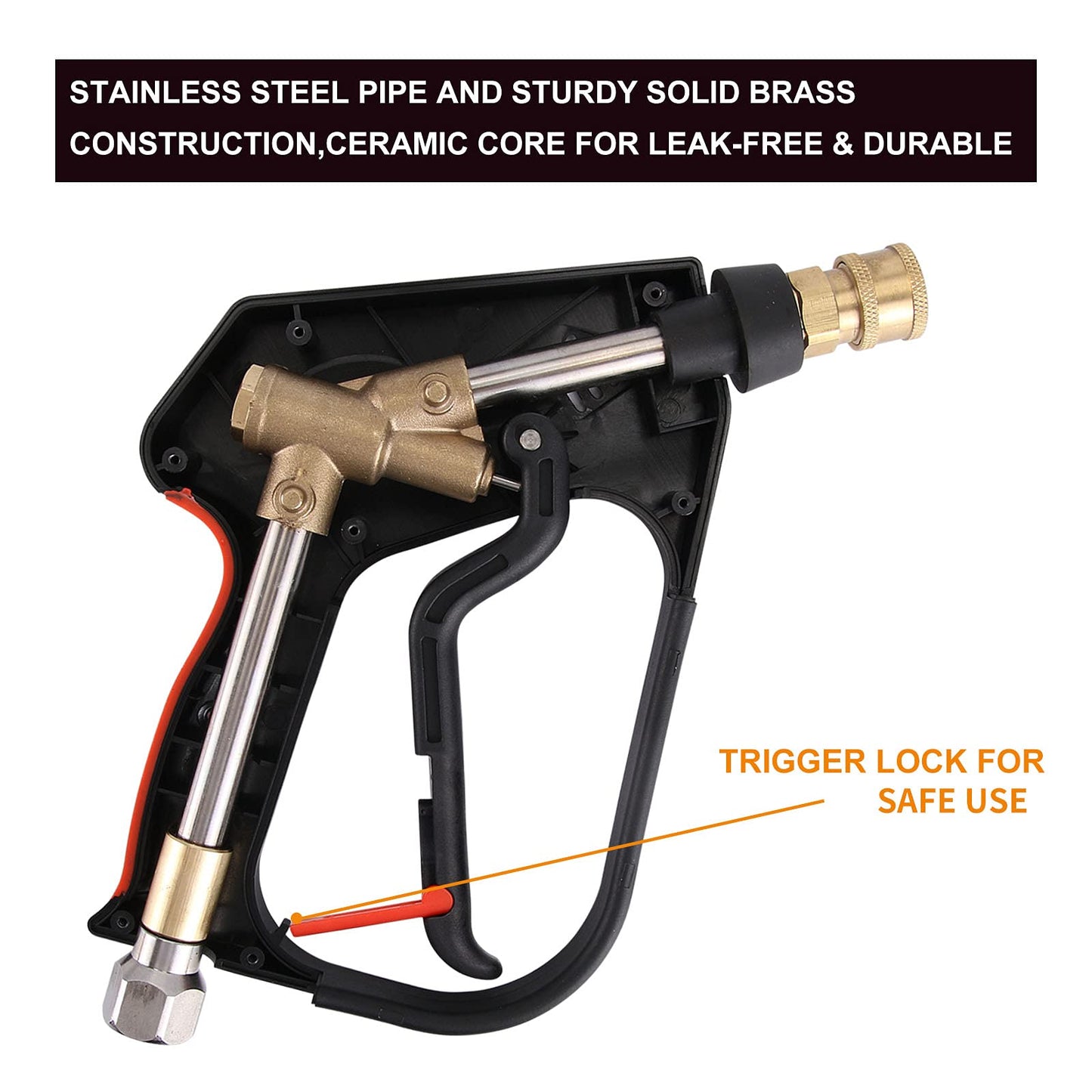 CREEXEON Pressure Washer Short Gun, Commercial 5000 PSI / 10.5 GPM, Swivel Inlet, 3/8 Inch M22 14mm and M22 15mm, With 5 Spray Tips,3 Adapters Inclued,Sturdy Design Universal for Most Pressure Washers