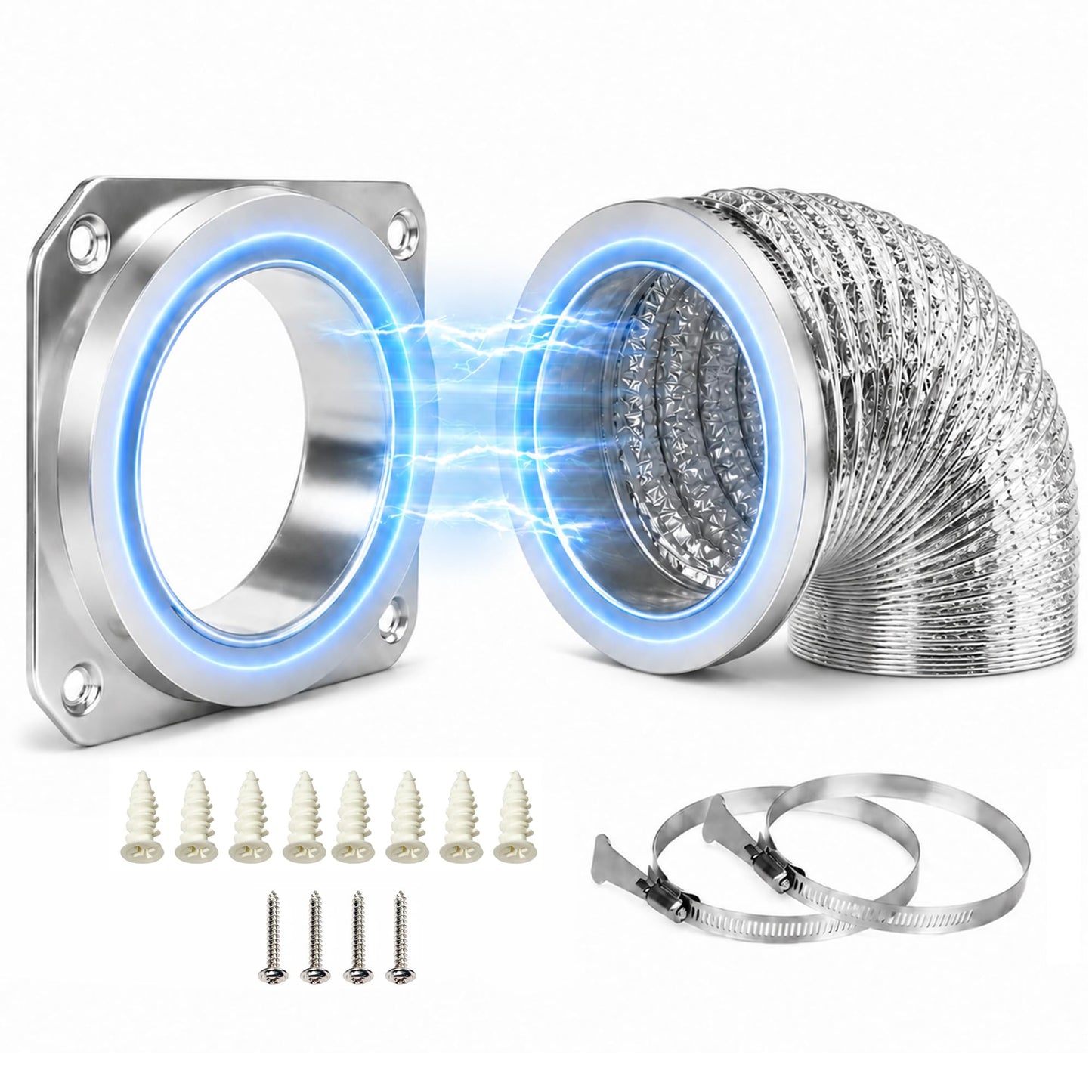 DVC-180 Magnetic Dryer Vent Coupling Connector Kit, Airtight Quick-Connect Dryer Vent Connector for 4" Dryers, Includes 3.28 ft 4" Duct and 2 Clamps for Easy Cleaning