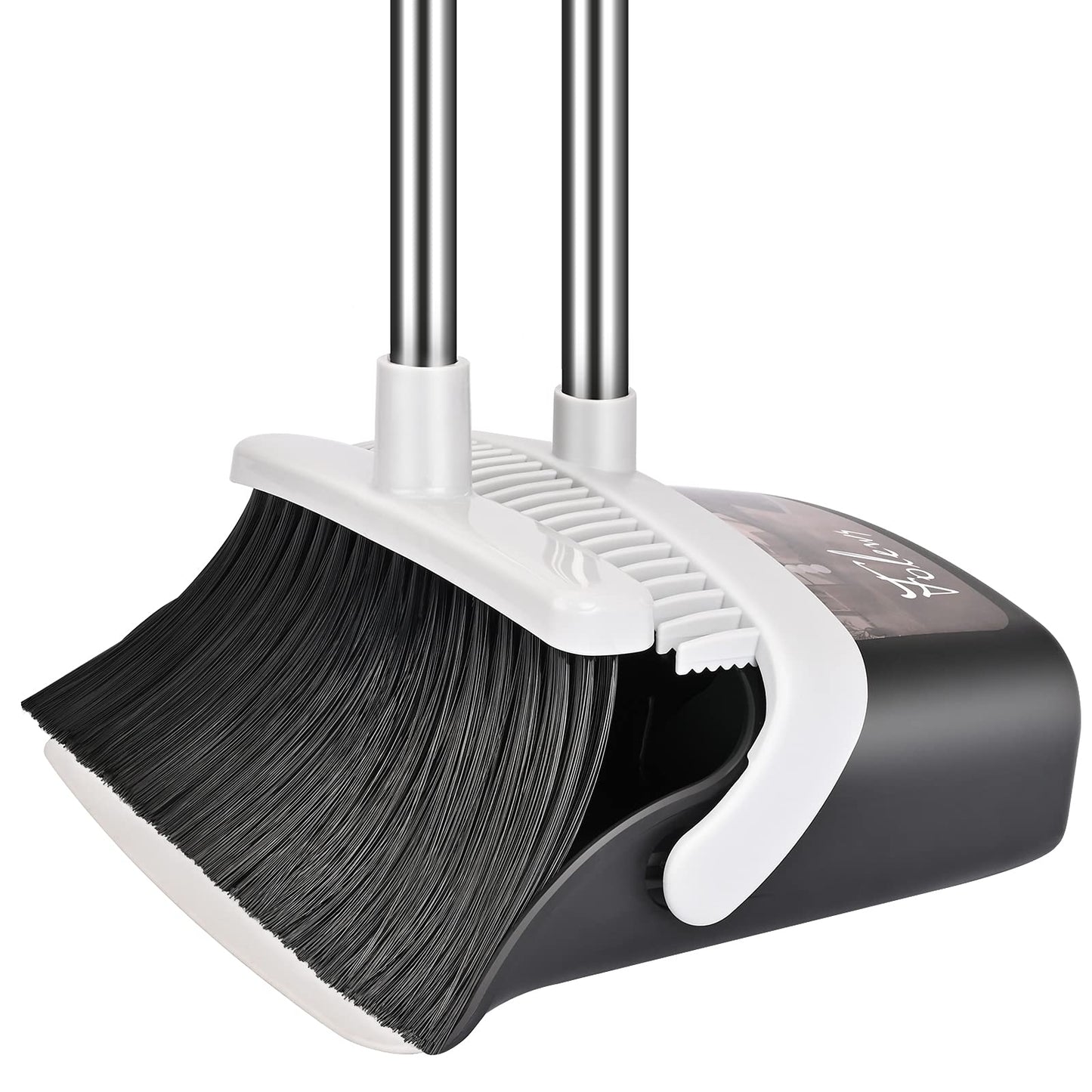 Folews Broom and Dustpan Set, Dust Pan and Broom with Long Handle Heavy Duty Broom Dustpan Combo for Home Kitchen Office Indoor Outdoor Sweeping 51 Inch Broom for Floor Cleaning