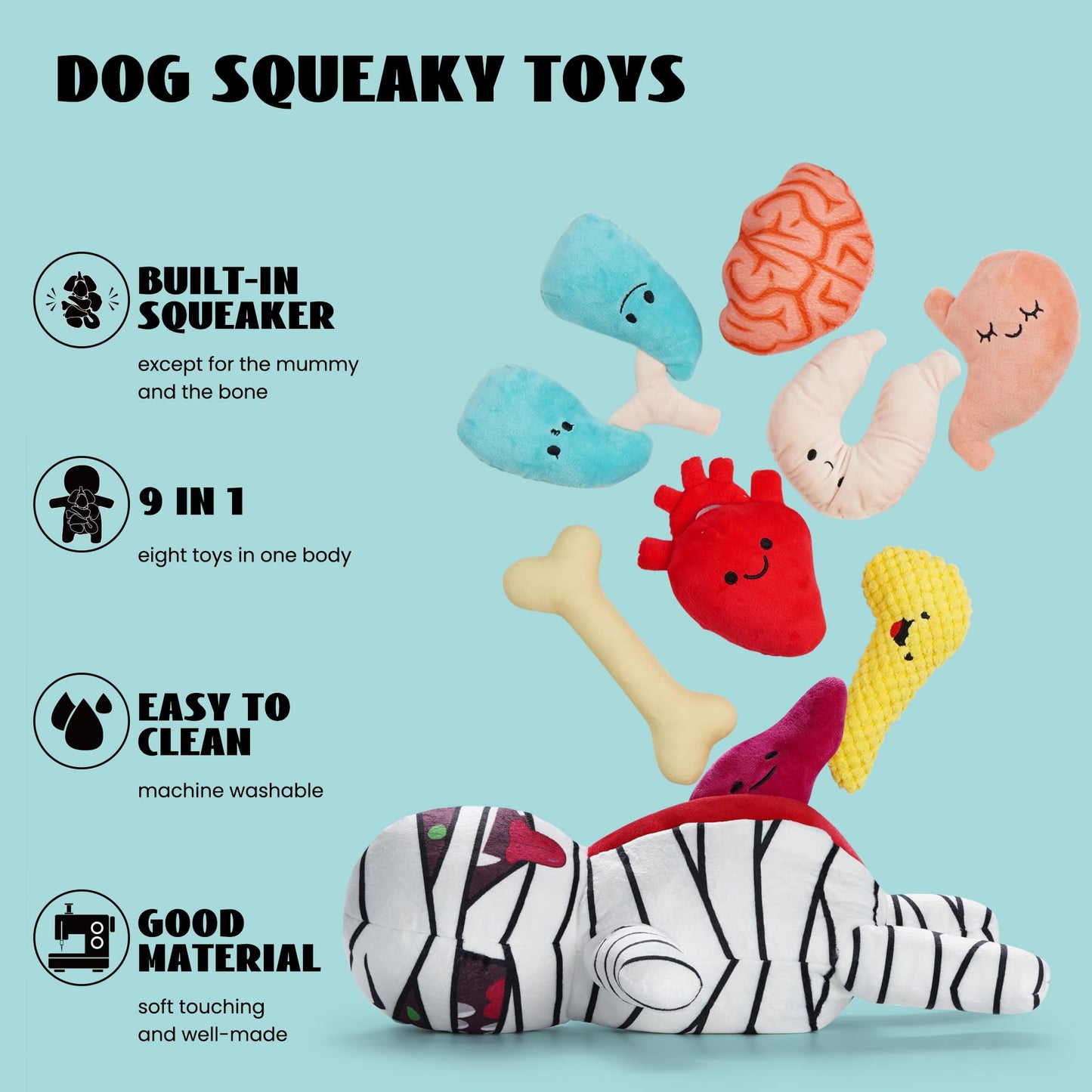 Funny Plush Squeaky Dog Toys: 9-in-1 Stuffed Chew Toys for Small Medium Dogs with Durable Soft Fabric, Puppy Chew Toys for Teething, Indoor Interactive Pet Supplies for Boredom and Stimulating