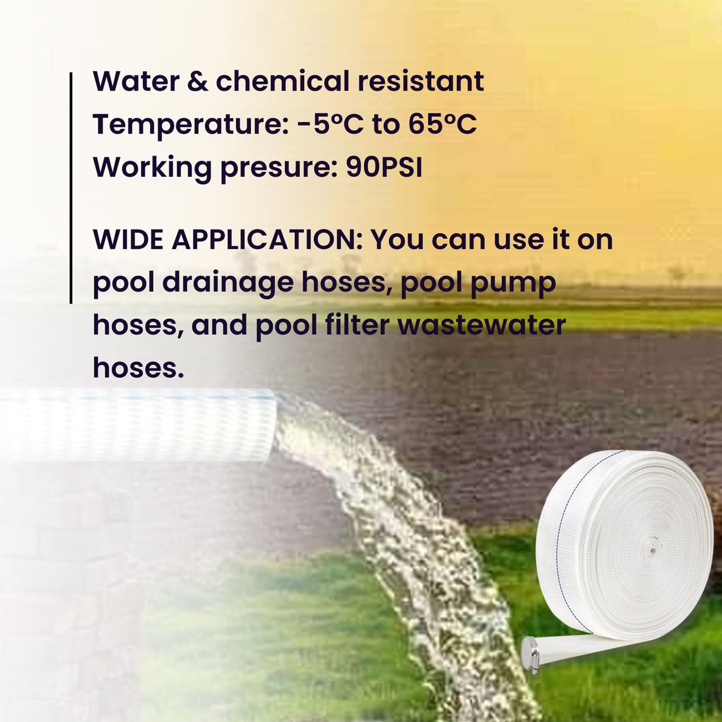 ACRSIKR Backwash Hose, 1.5 in x 100 ft Pool Discharge Hose Heavy Duty Drain Hose for Lawn Garden