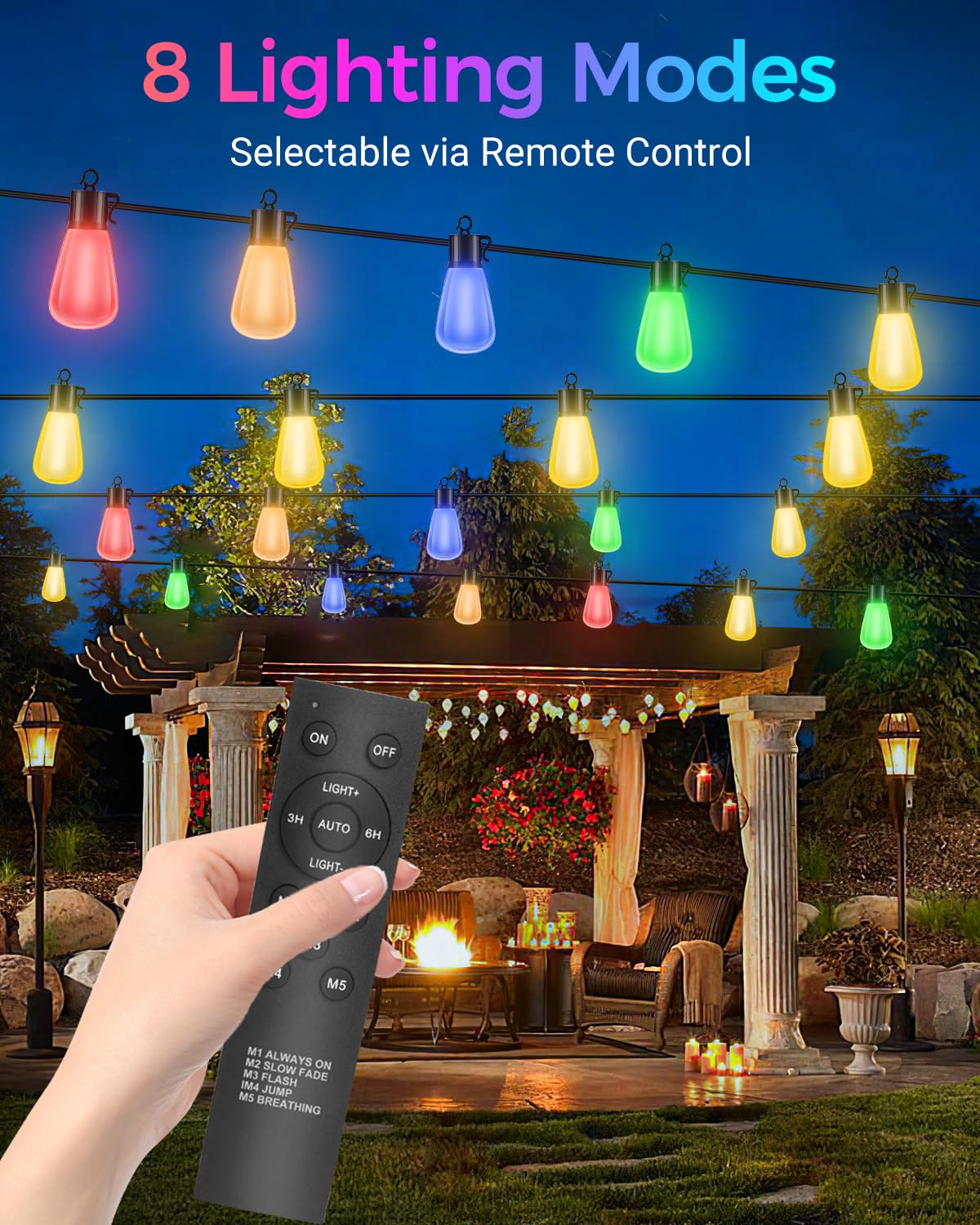 litogo 60FT Color Changing Outdoor String Lights with Remote - Dimmable LED RGB Patio Lights for Outside with Shatterproof Waterproof Edison Bulbs for Yard Gazebo Party Wedding Holiday