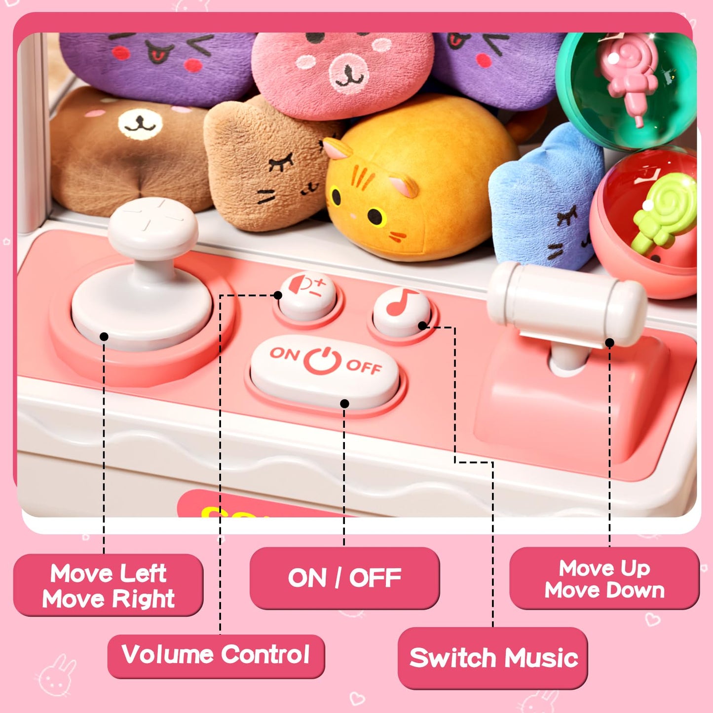 Claw Machine for Kids, Mini Candy Vending Grabber, Vending Machine Toys for Girls and Boys, Kids Party Games, Electronic Arcade Game Indoor Toy for Home Party Birthday Gifts & 20 Mini Plush Toys