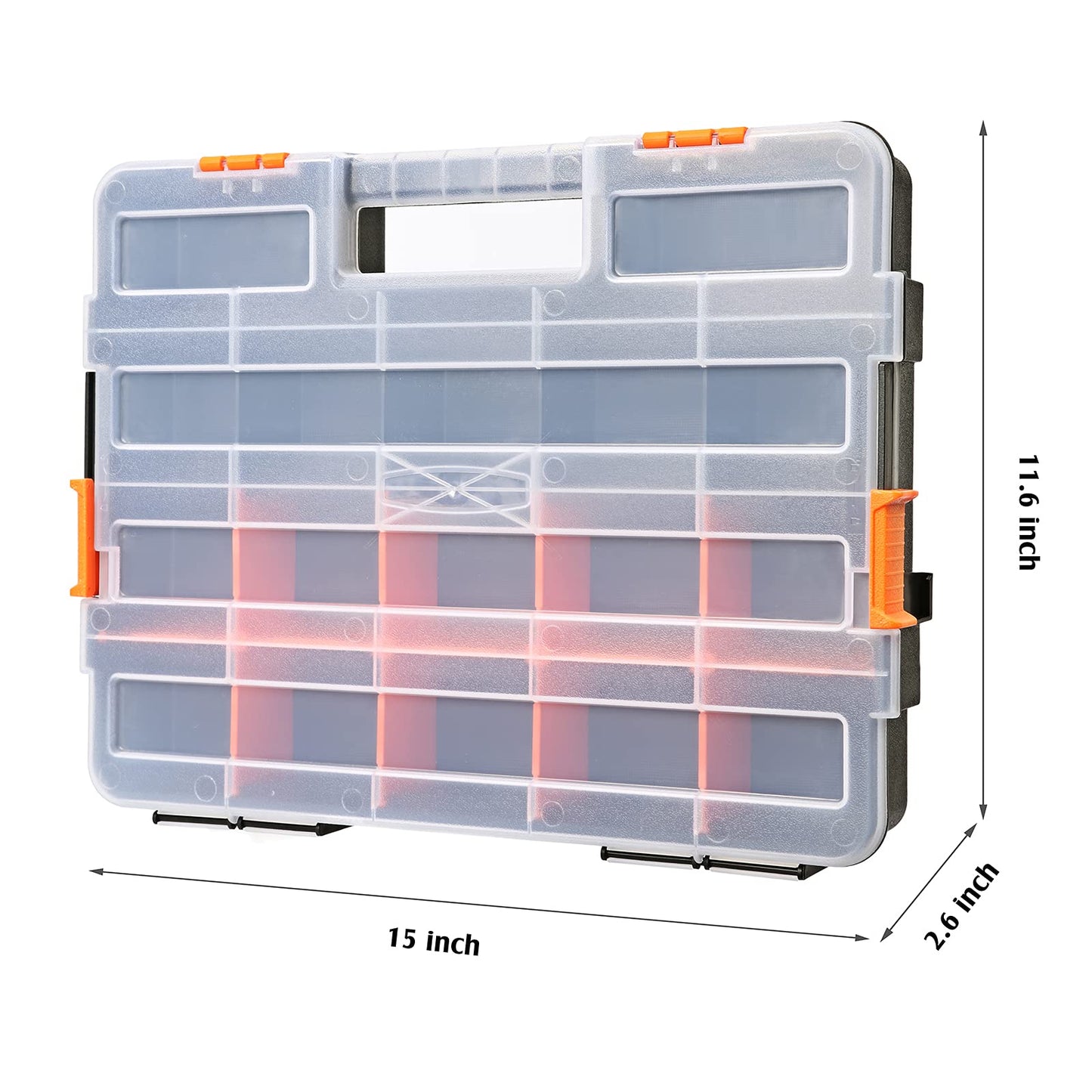 Makitoyo Tool Box Organizers, Interlocking Black Small Parts Organizer for Fasteners, Parts and Crafts w/Removable Dividers, 2 Pieces Pack, Black & Orange