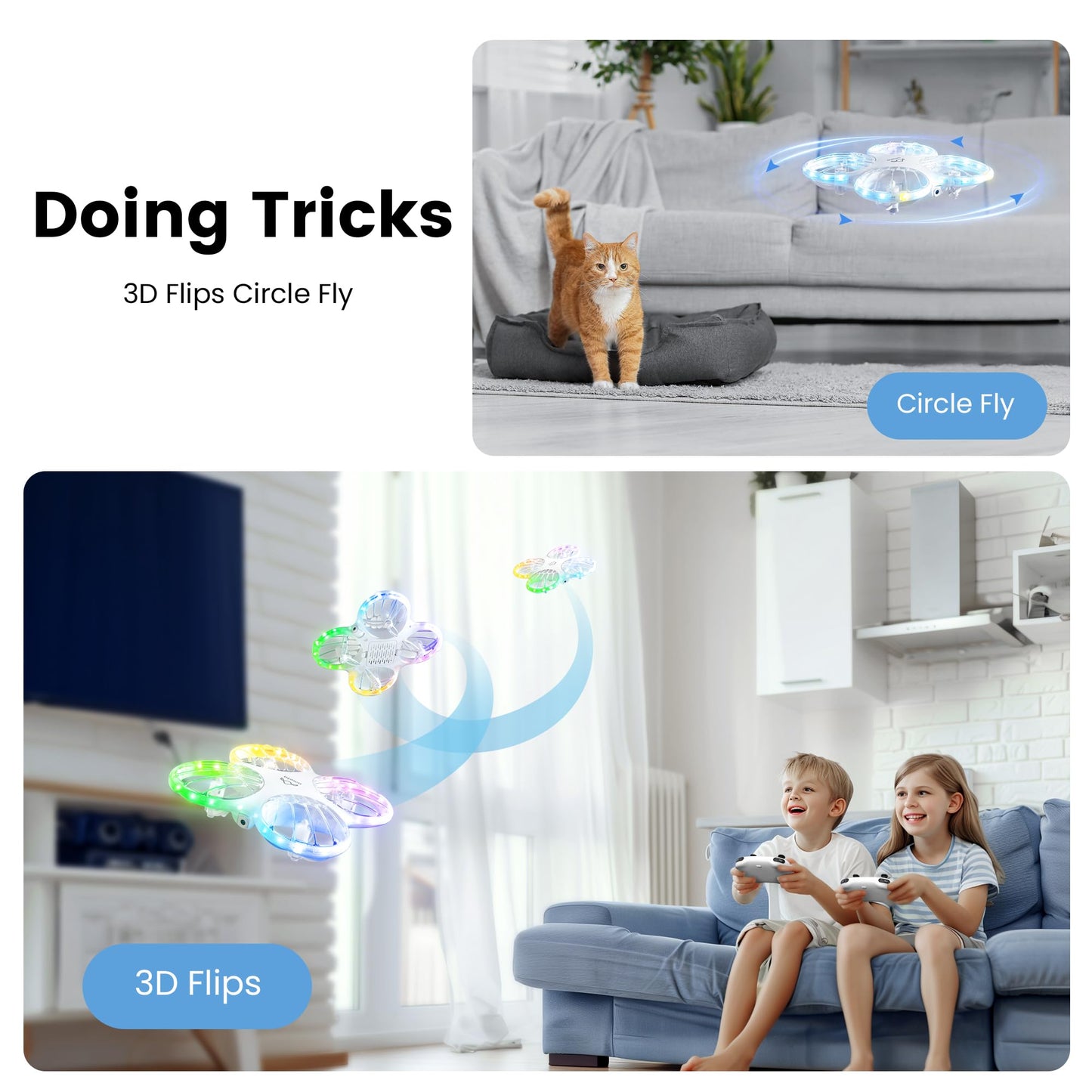 Ameta Morpho Drone for Kids with Camera 1080P HD, FPV RC Quadcopter for Beginners with 32 RGB Light/ 2 Batteries, Cool Toys Gifts for Boys Girls, Prevent Loss Buzzer, 18 min Flight Time