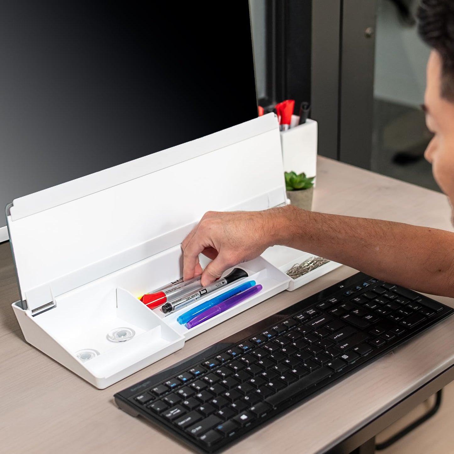 Quartet Desktop Whiteboard, Glass Dry-Erase Surface, 18” x 6”, Flip Top, Includes 4 Templates, 1 Marker and a Microfibre Towel (Q09010-CA)
