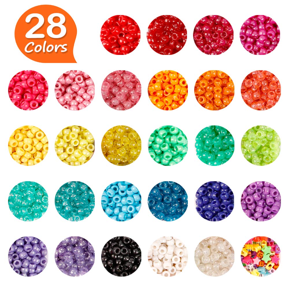 Pony Beads, 4,600 pcs 9mm Pony Beads Set in 27 Colors with Letter and Star Beads and Elastic String for Bracelet Jewelry Making by INSCRAFT