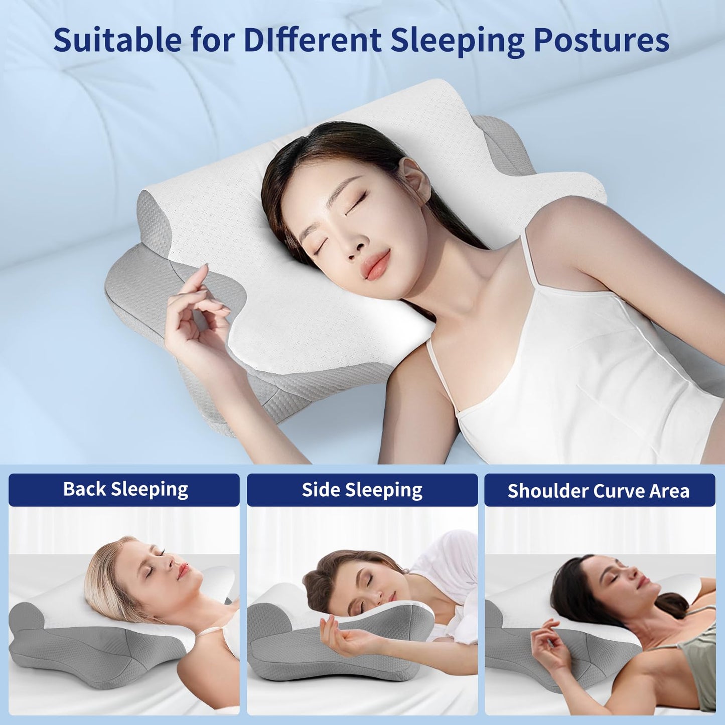 ZJZ Cervical Pillow, Ergonomic Pillow, Cervical Neck Pillow, Neck Pillow, Pillow for Neck Pain, Orthopedic Bed Pillow for Side Back Stomach Sleepers