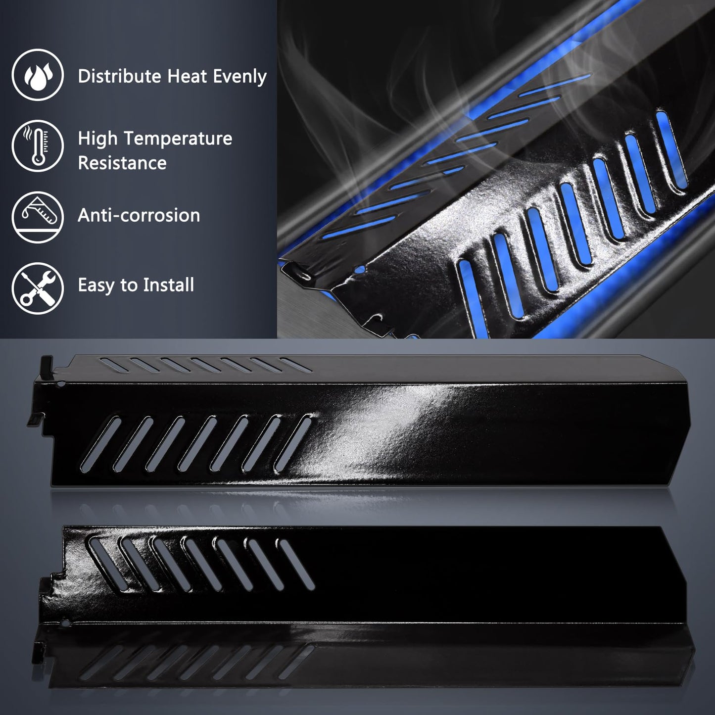 Hiorucet BBQ Heat Plate Shields for Select Centro and Cuisinart Gas Grill, Cuisinart G41807, 85-3094-6, G41805, G41808, G41803, G41806, Centro 2800, 2900S, 3-Pack Porcelain Steel Heat Tent Replacement