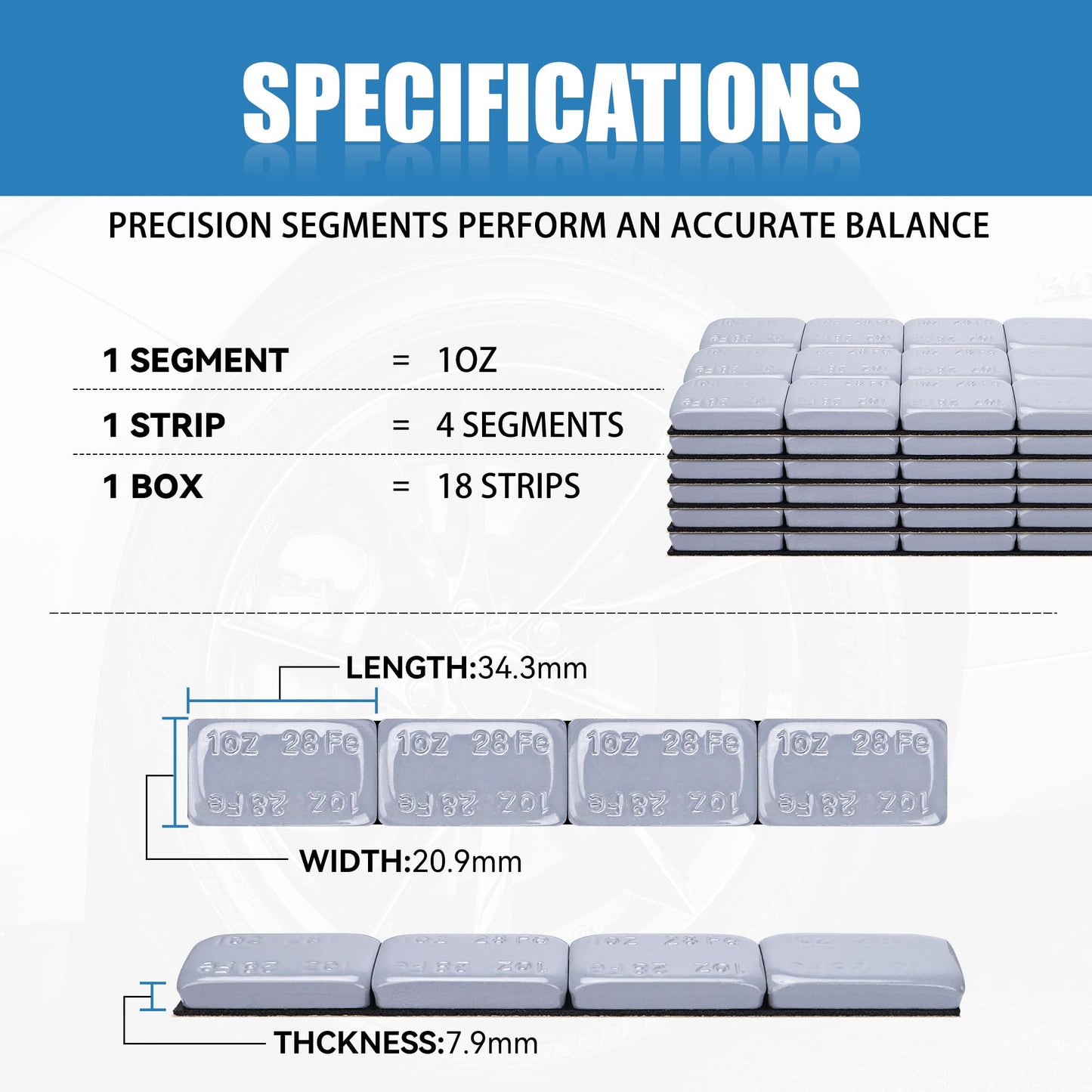 EZISOE 1OZ Adhesive Wheel Weights,1 oz Grey Stick-on Adhesive Tape,A Box of 18 Bars, 4 oz one Piece (72 oz Pack) Stick on Wheel Weights