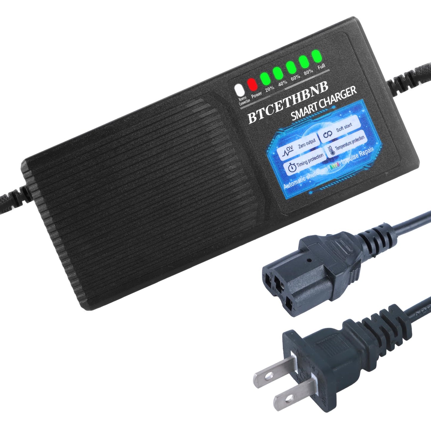 BTCETHBNB 60V20AH Lead Acid Battery Charger Input AC110V-220V Auto Shut Off 3 Holes Plug