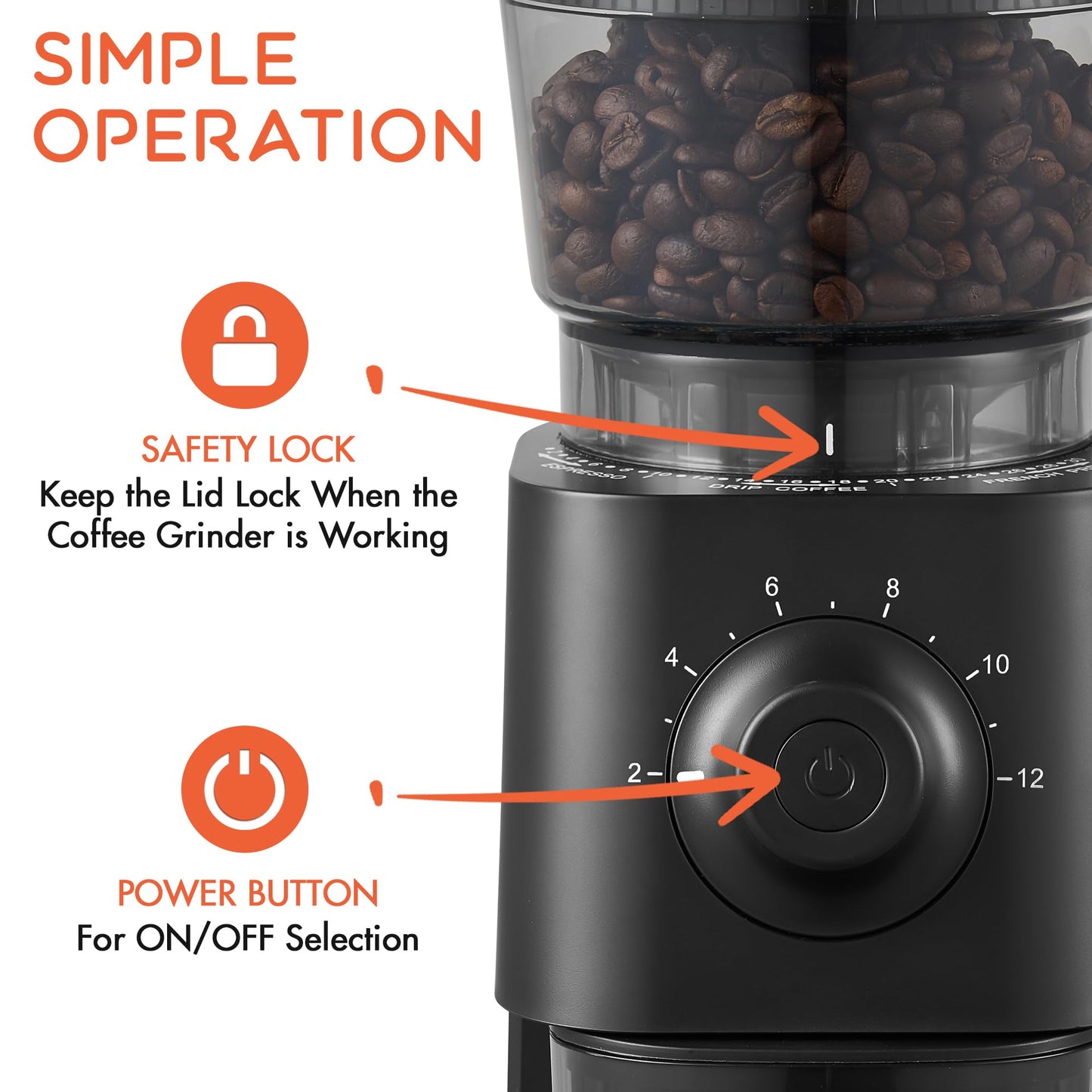Ollygrin Coffee Grinder Electric, Conical Burr Coffee Bean Grinder with 30 Grind Settings