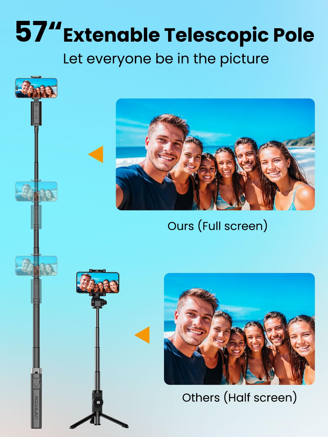 AOCHUAN Face Tracking Tripod for iPhone,57'' Expandable Selfie Stick for iPhone,Phone Tripod for Android with Remote, No APP,Gesture Control,Content Creator Essentials for YouTube, Tiktok,Smart M3