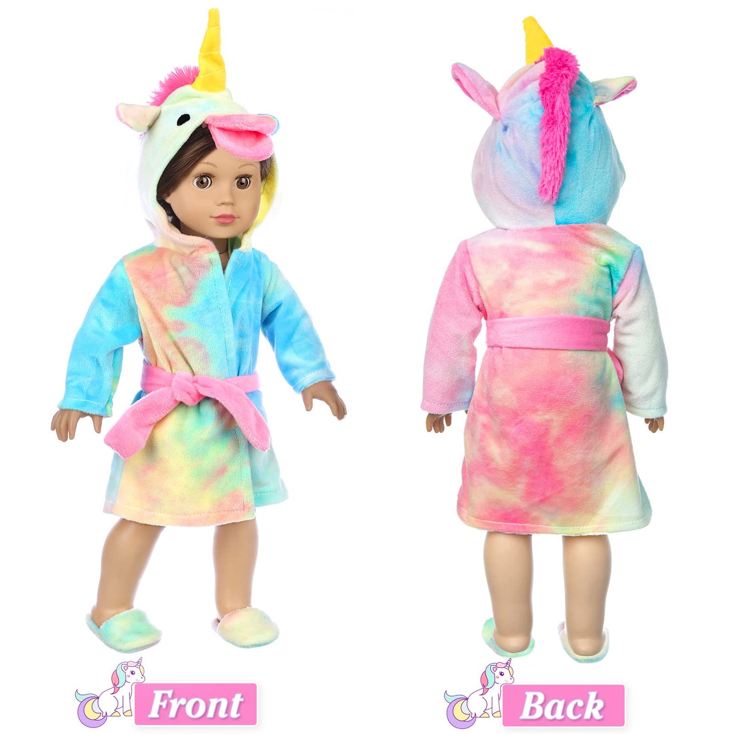 XFEYUE American 18 inch Doll Clothes and Doll Sleeping Bag Set - Rainbow Unicorn Doll Costume with Unicorn Style Sleeping Bag, Pillow, Eye Mask Slumber Party Accessories Fits 18 Inch Doll (No Doll)