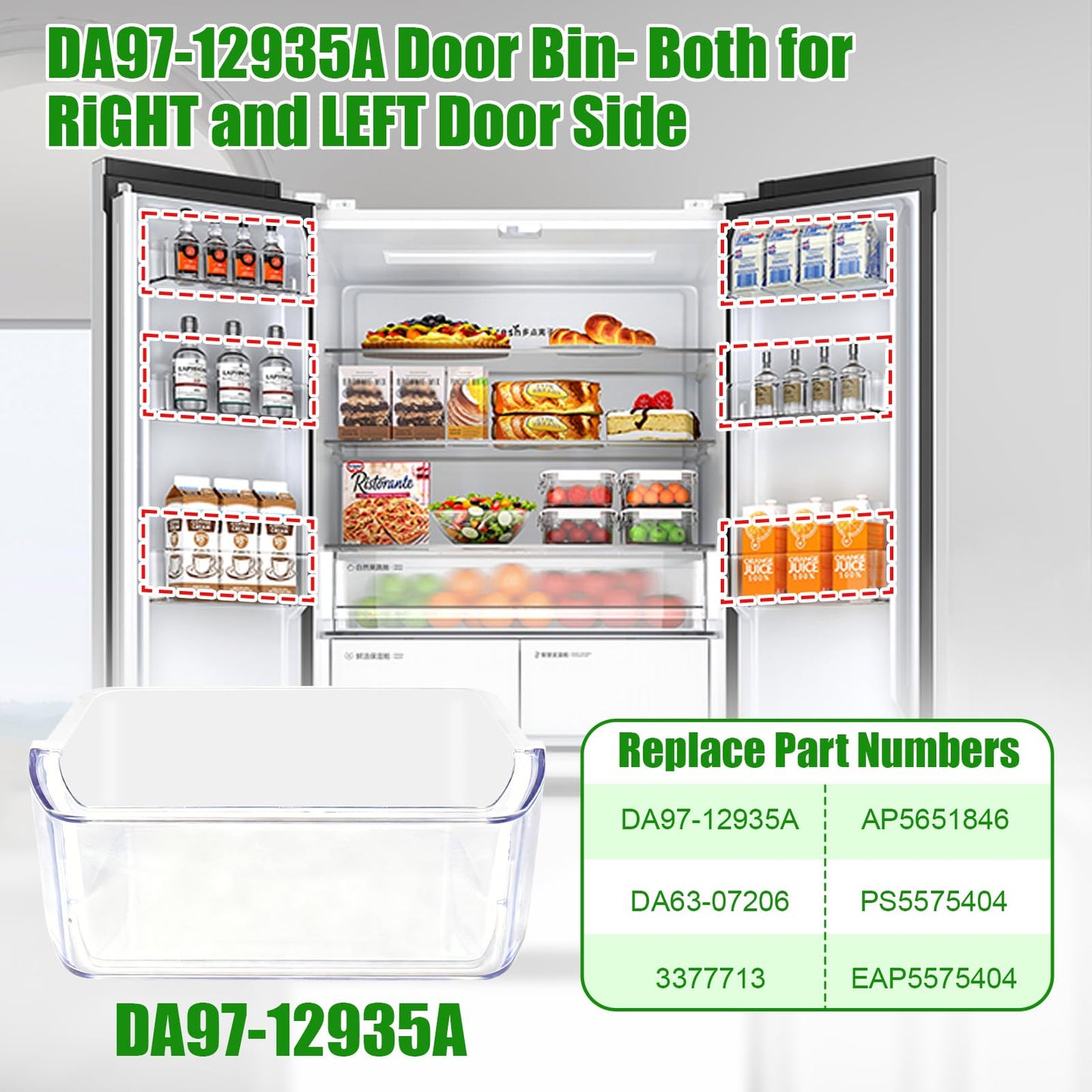 2 Pack DA97-12935A RF220NCTASR Door Bin Compatible with Samsung Refrigerator Door Shelf, Right & Left Fridge Door Shelf Parts RF220NCTAWW, RF220NCTASG, RF221NCTASR, Replaces Ap5651846, PS5575404