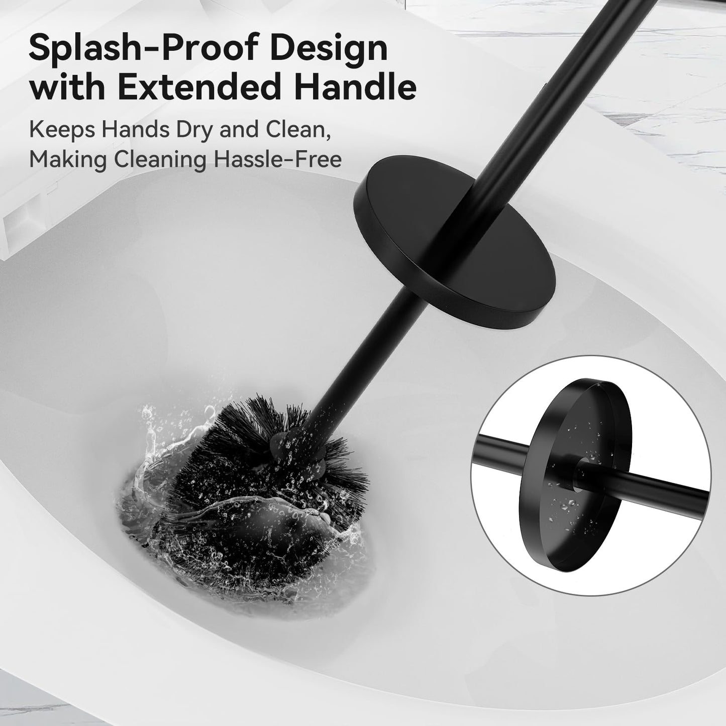 DOWRY Toilet Brush and Holder for Bathroom Storage Organization Deep Cleaning Covered Brush Cleaner Black Toilet Brush with 2 Brush Holders,Black Round