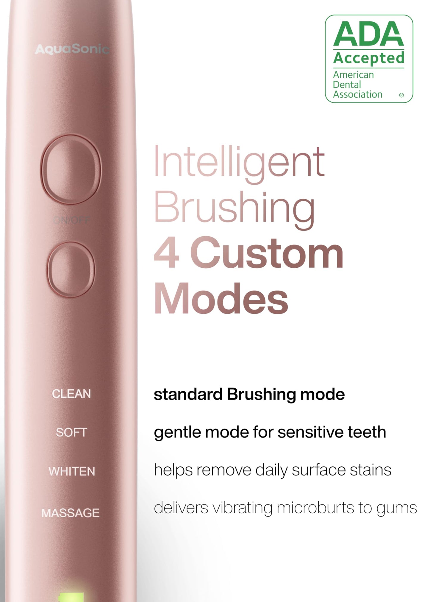 AquaSonic Vibe Series Ultra Whitening Toothbrush – ADA Accepted Power Toothbrush - 8 Brush Heads & Travel Case – 40,000 VPM Motor & Wireless Charging - 4 Modes w Smart Timer – Satin Rose Gold