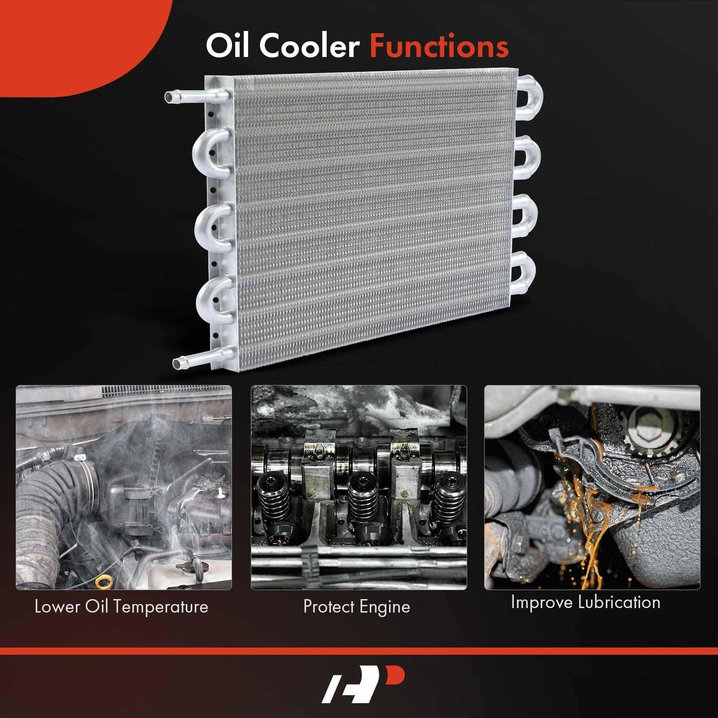 A-Premium Transmission Oil Cooler, Universal Aluminium 8 Pass Tube and Fin, Oil Cooler Kit with Hose Mounting Kit
