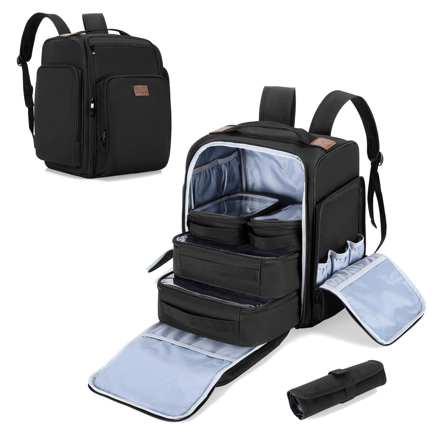 BAFASO Makeup Backpack with 4 Inner Removable Pouches and 1 Makeup Brush Bag, Makeup Artist Bag Tattoo Bag Backpack with Multiple Storage Space, Black