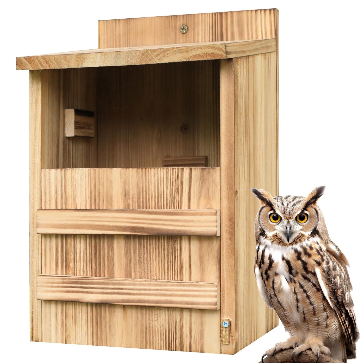 Owl House for Outdoors,Screech Owl Nesting Box, Saw Whet Bird House for Outside,Large Wood Bird Box