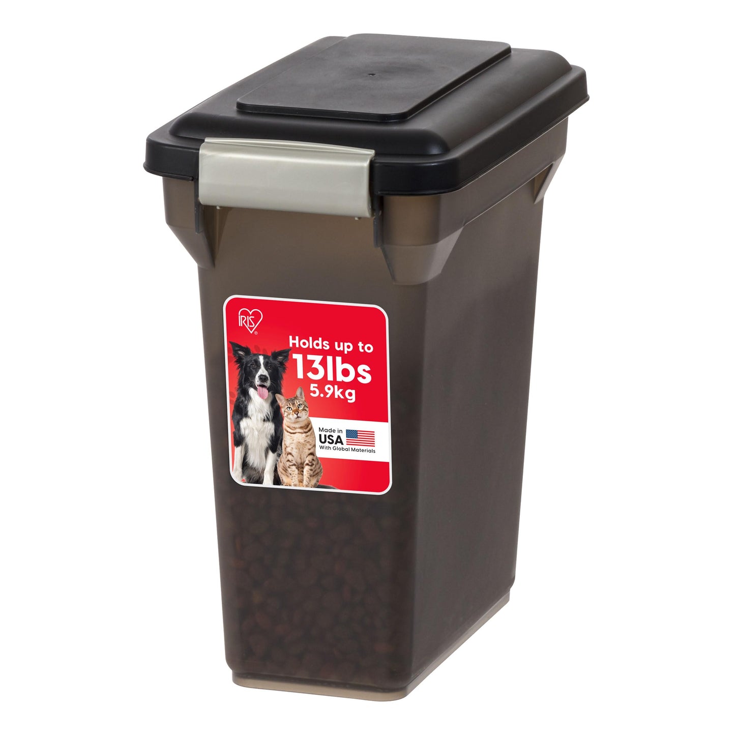 IRIS USA WeatherPro Airtight Dog Food Storage Container, Up to 13lbs, for Dog Cat Bird and Other Pet Food Treats Storage Bin, Pet Supplies, Keep Fresh, BPA Free, Smoke/Black