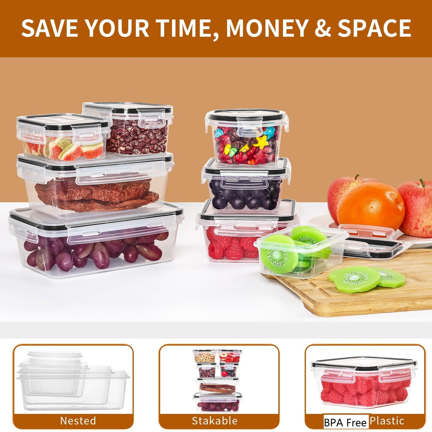 24 Pack Meal Prep Containers, PRAKI Food Storage Containers set with Lids