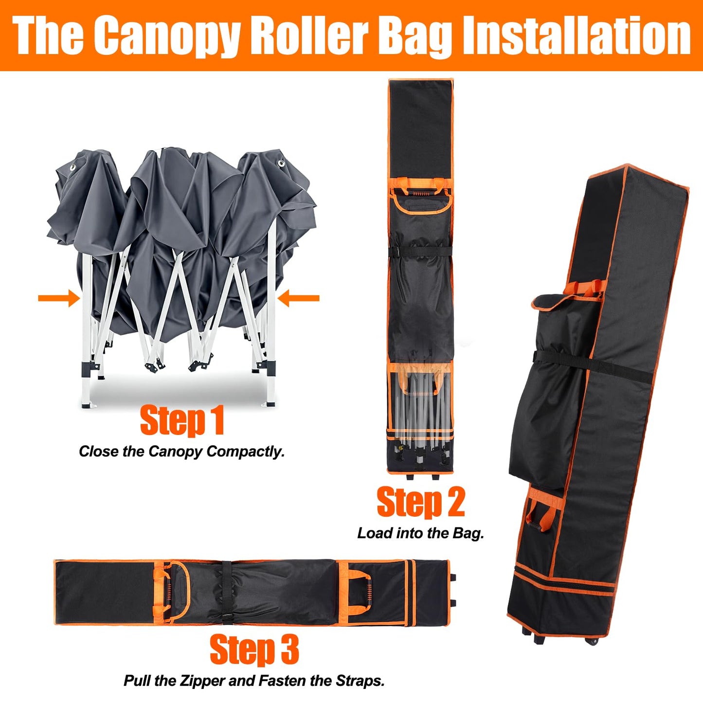 ChimimeDecor 10x10x62in Canopy Bag Replacement, 800D Waterproof Oxford Carrying Bag, for 10x10 Pop Up Tent with Roller Wheels/Handle/Buckle Strap/Pocket for Easy Carrying, Black