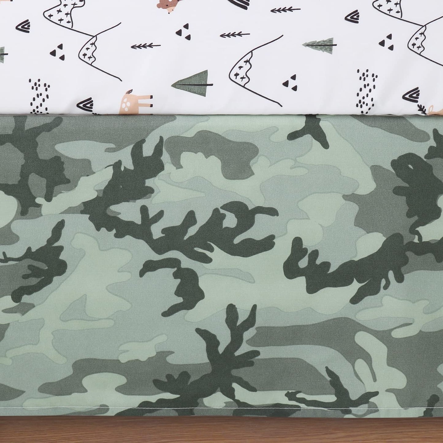 The Peanutshell 3 Piece Baby Crib Bedding Set for Boys - Newborn, Infant & Toddler Nursery Bed Set Decor with Fitted Crib Sheet, Dust Ruffle Comforter - Woodland Camo