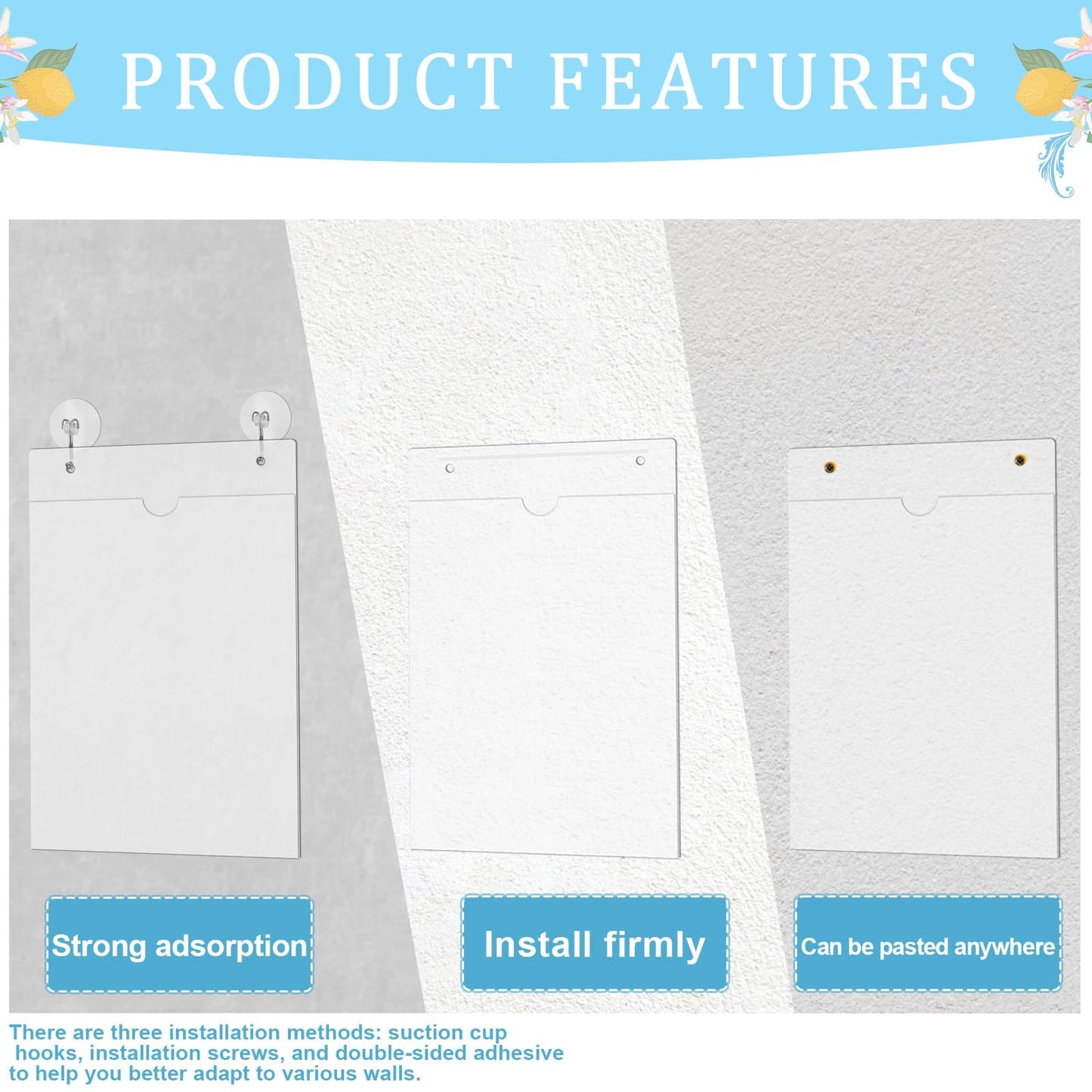 AIHSUMC 4 Pcs Acrylic Window Sign Holder, 8.5 x 11 Inch Hanging Acrylic Sign Holder, Wall Mount Paper Display Ad Frame with Tape,Mounting Screws,Suction Cups Hooks for Mall Office Store Restaurant