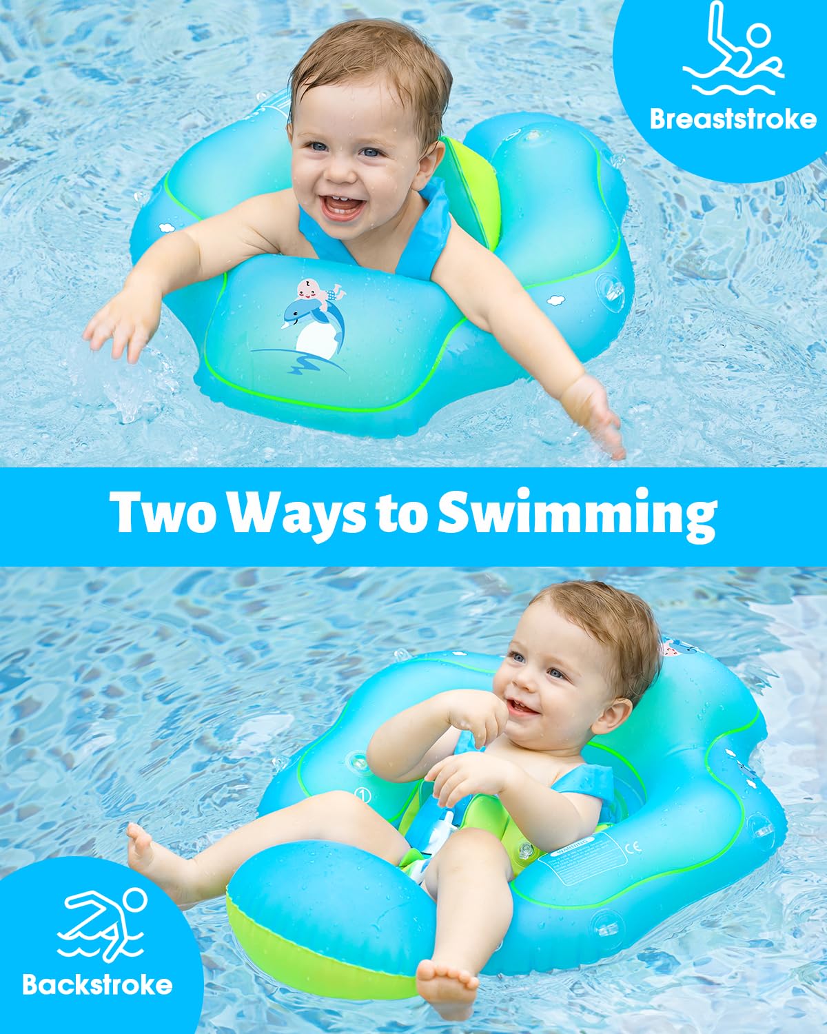 LAYCOL Baby Swimming Float with UPF50+ Sun Canopy Baby Floats for Pool No Flip Overbaby Pool for Baby Age of 3-36 Months