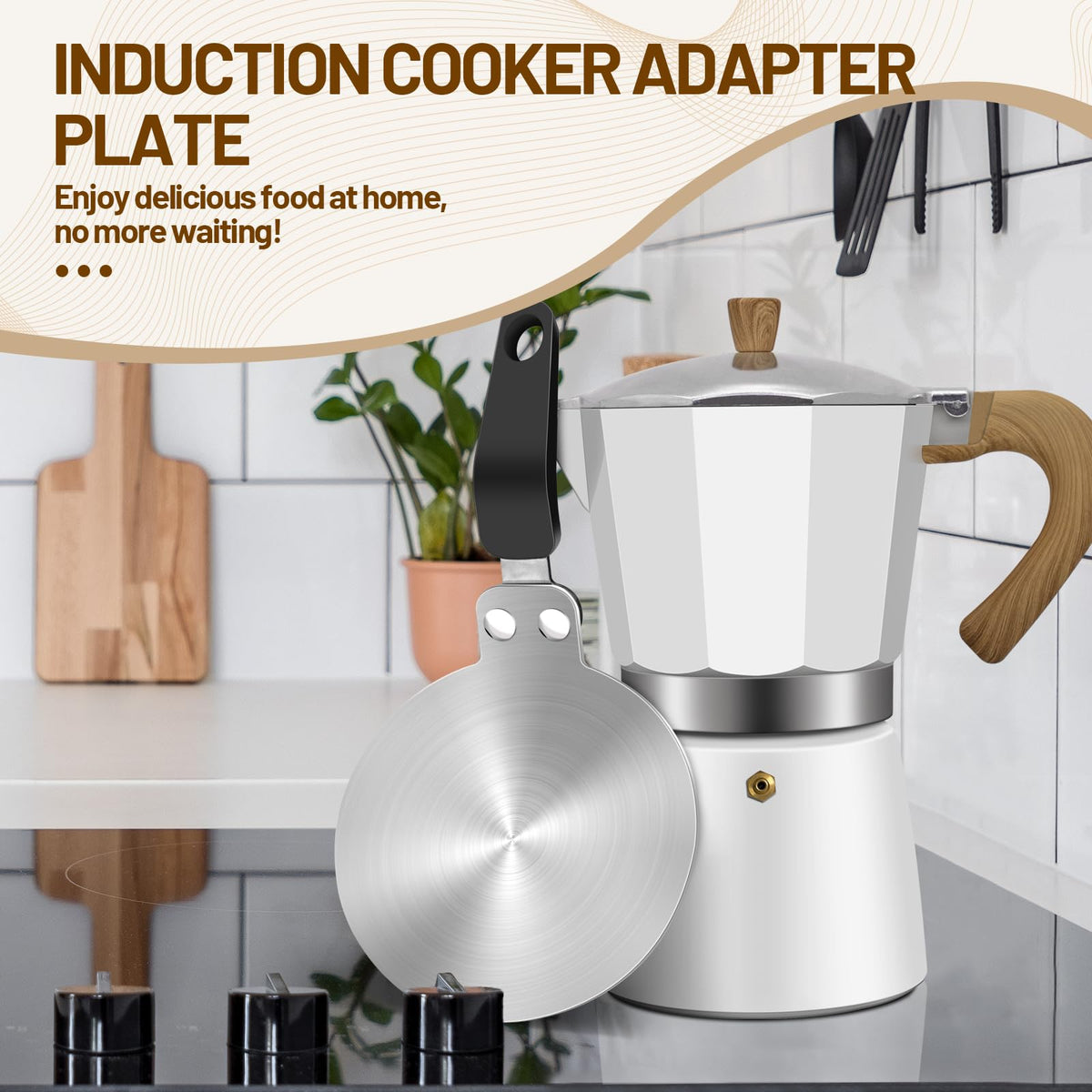 DITOSH 7.9in Induction Cooker Adapter Plate Stainless Steel Heat Sink for Aluminum Stainless Moka Pot Coffee Maker Home and Camping 20cm