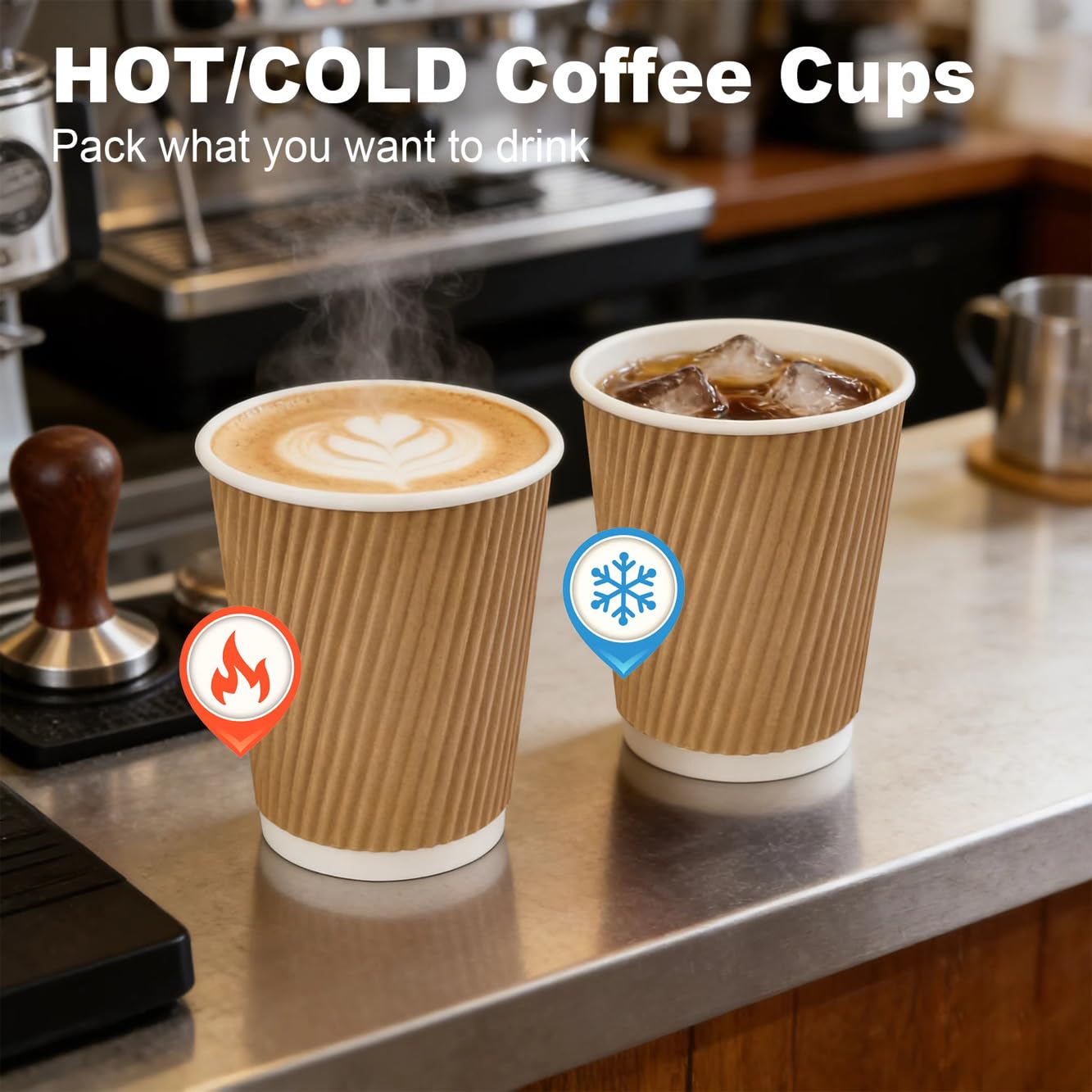 Levé (100 Pack – 8oz) Kraft Ripple Wall, Hot & Cold Paper Cups | Disposable Coffee Cups & Eco-Friendly for Coffee, Tea, Office, Home, Events (No Lids)