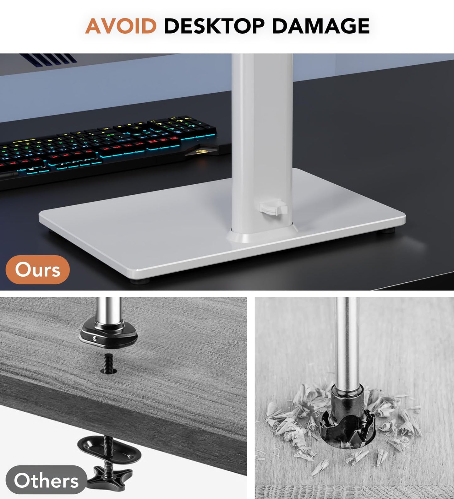 Single LCD Computer Monitor Free-Standing Desk Stand Riser for 13 inch to 32 inch Screen with Swivel, Height Adjustable, Rotation, Holds One (1) Screen up to 77Lbs(HT05W-001)