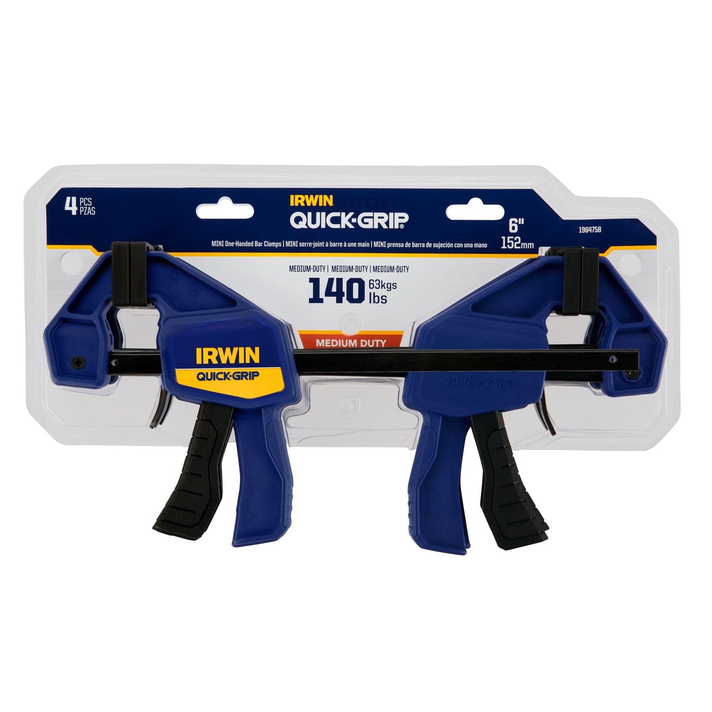 IRWIN QUICK-GRIP Clamps, One-Handed, Mini Bar, 6-Inch, 4-Pack (1964758)