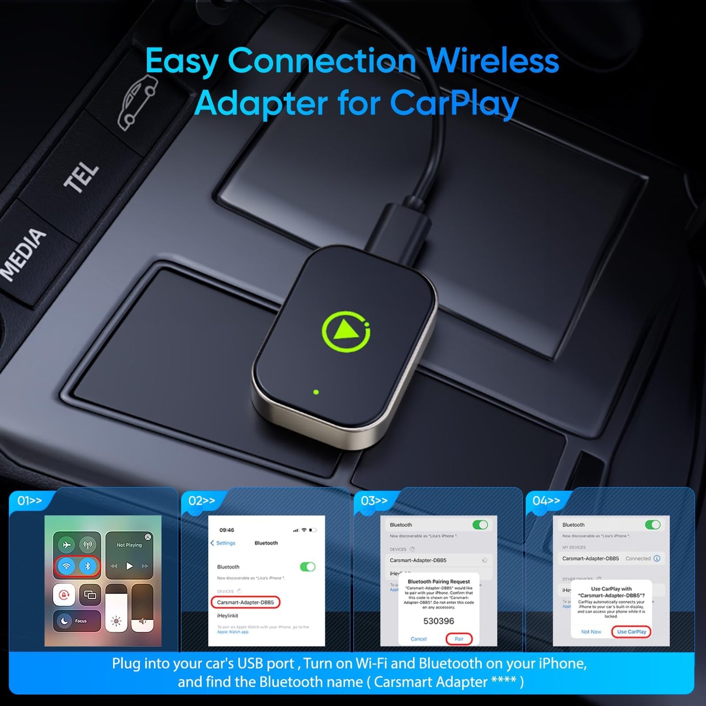 2026 Wireless Carplay Adapter for iPhone,One-Touch Phone Switching for Dual Phone,Bluetooth Car Play Adapter Screen with USB A/C,Auto-Connect,No Delay for Cars 2018+ with Built-in Wired Carplay