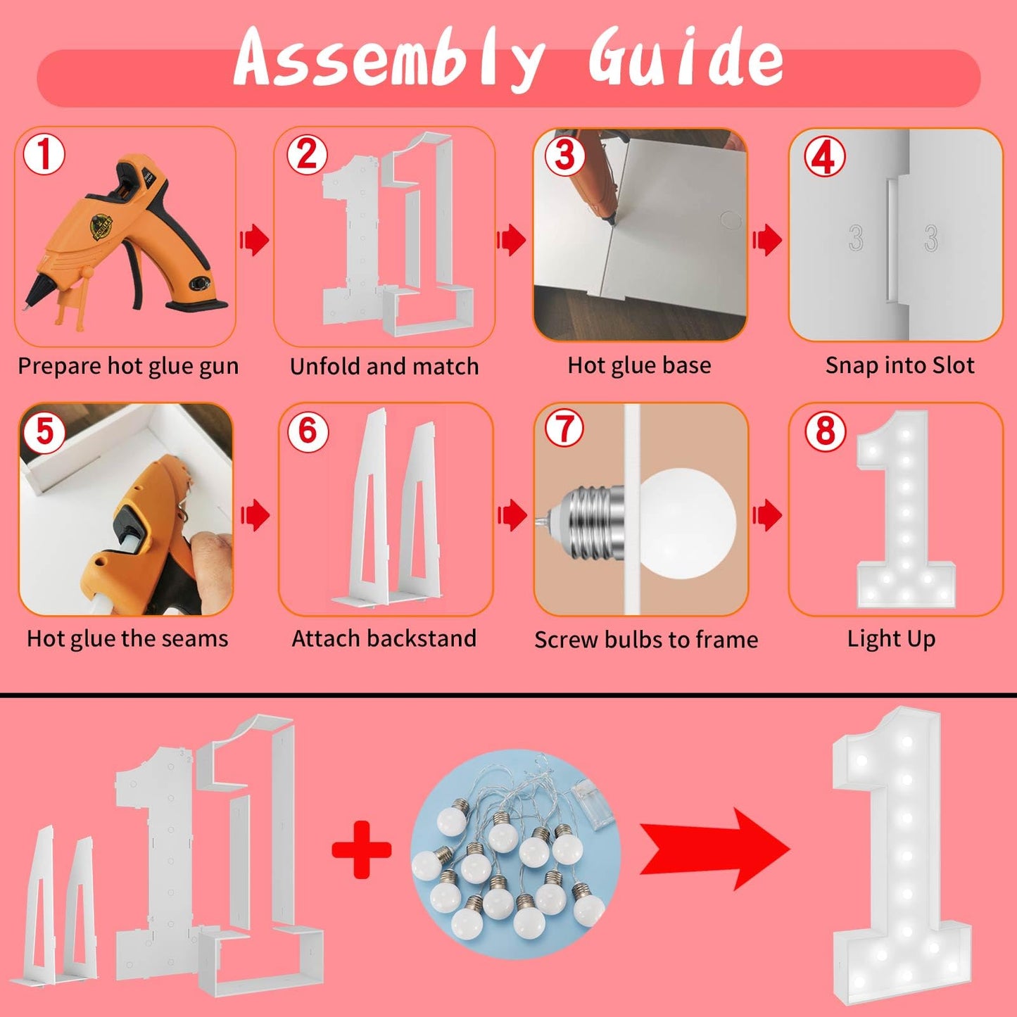 Cool White 4FT Light Up Numbers Pre-Cut Frame Giant Marquee Numbers 1, Mosaic Numbers for Balloons, Light Up Numbers for First 1st 21st Birthday Anniversary Party Decor