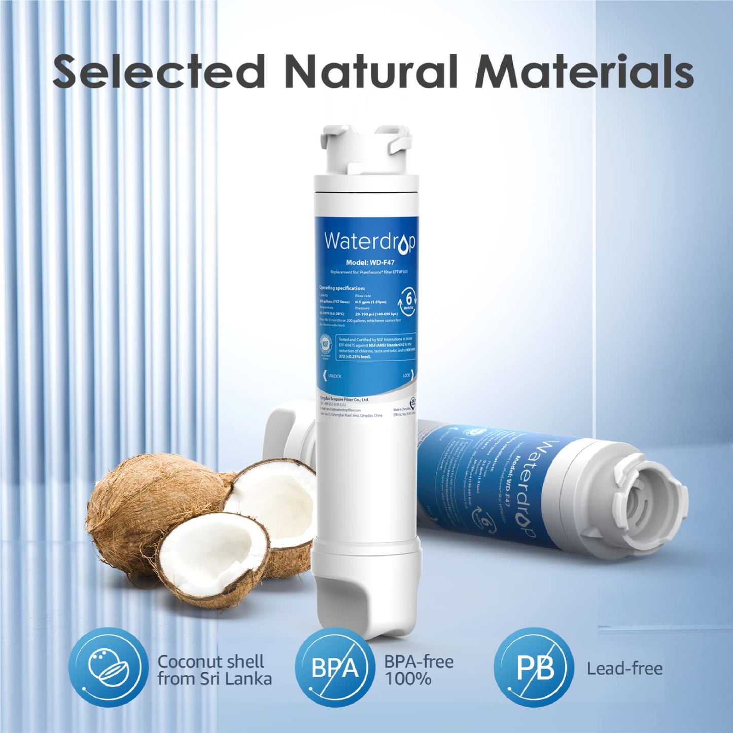Waterdrop Refrigerator Water Filter Replacement for Frigidaire® EPTWFU01® Pure Source® Ultra II, FPBC2277RF, FPBG2277RF, FGHB2868TP, FFHD2250TD, FGSC2335TF, FGSC2335TD, LGHD2369TF, 3 Filters