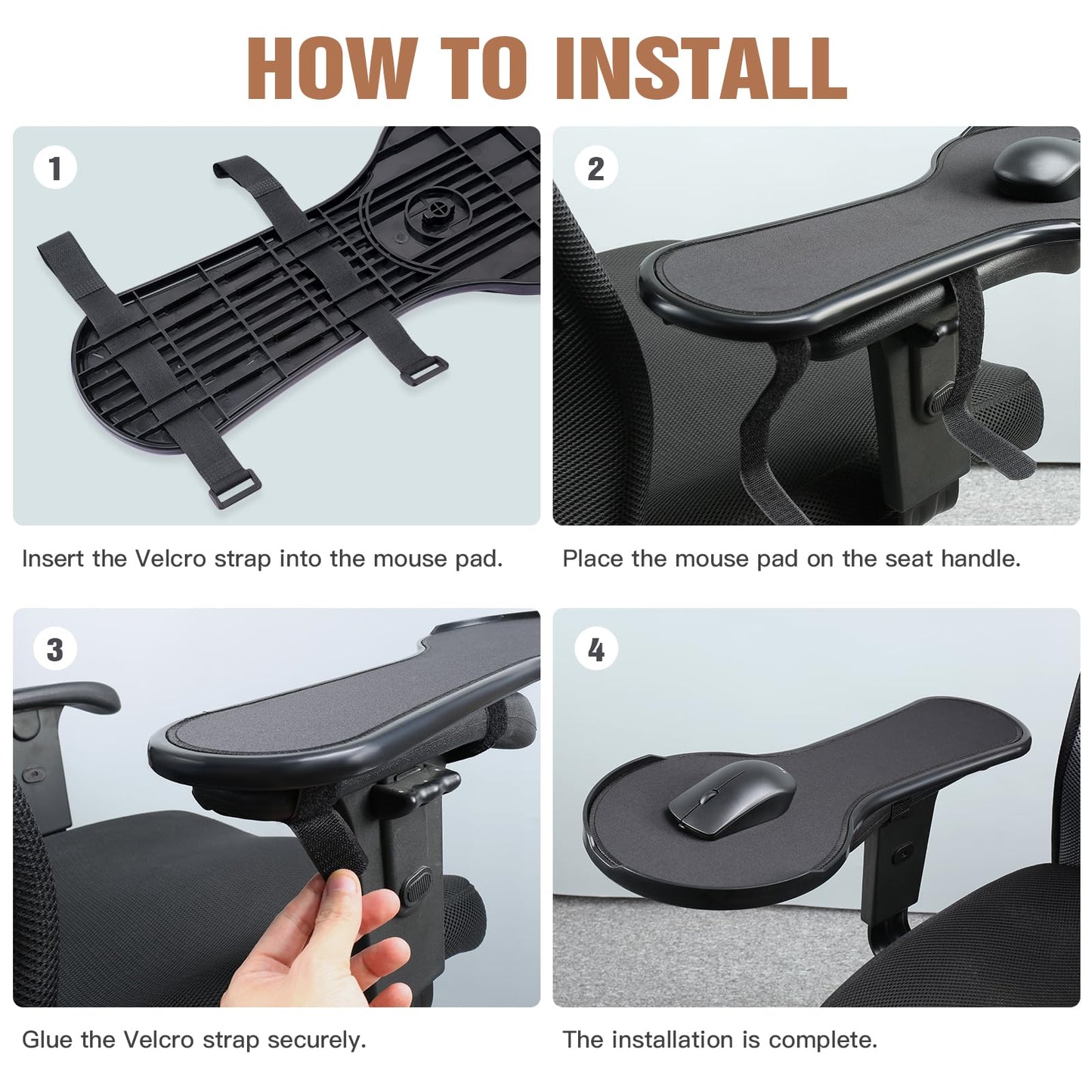 YuPinDiZu Ergonomic Adjustable Arm Rest Mouse pad for Chair, Mouse Extension Platform Tray with Mouse Baffle to Prevent Falling, Attaches to Chair, Black (Black（YYLL8326）)