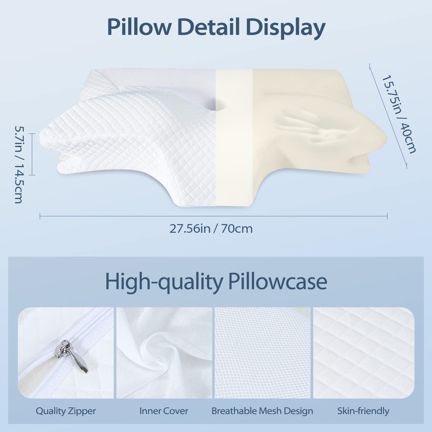 HOMCA Pillow Memory Foam Pillows - Memory Foam Pillow, Neck Bed Pillow for Side Sleepers Back and Stomach (King Size)