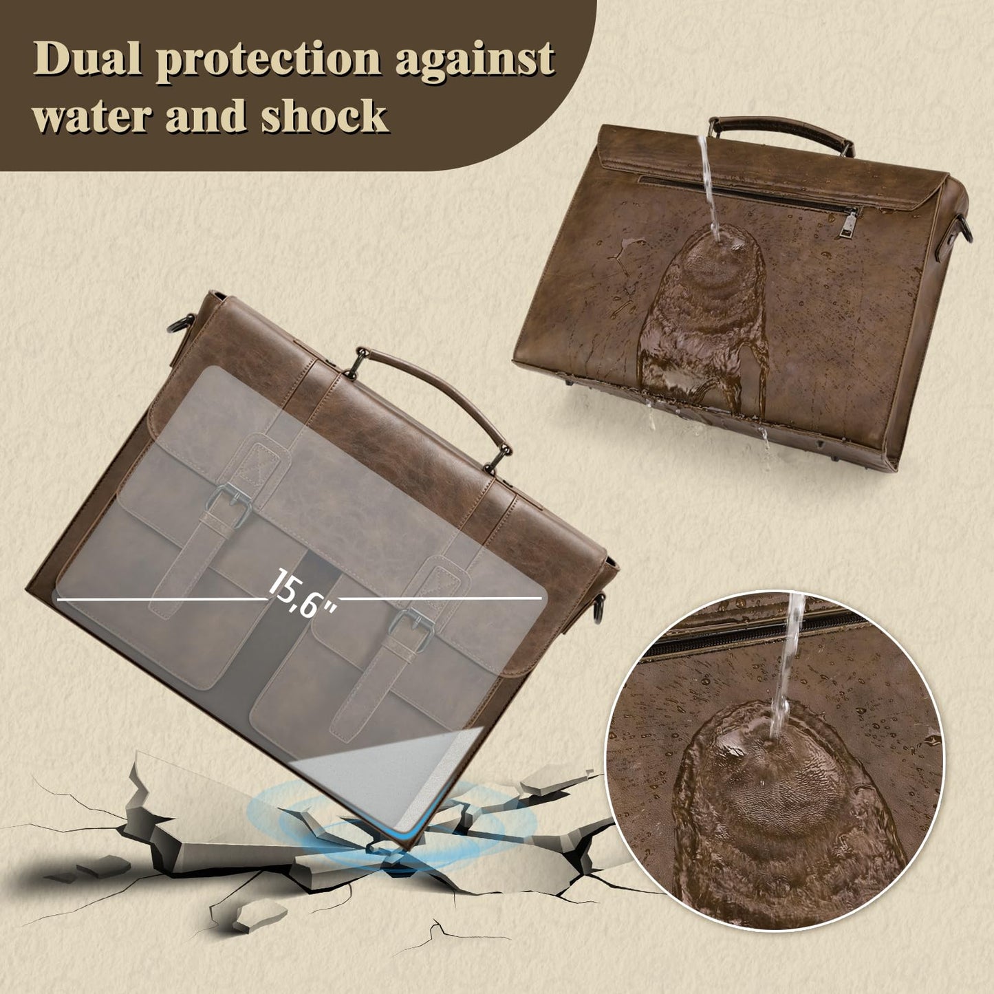 Vintage Messenger Bag Men 15.6 Inch Waterproof Laptop Bag Leather Briefcase for Men Computer Bag for Office Satchel