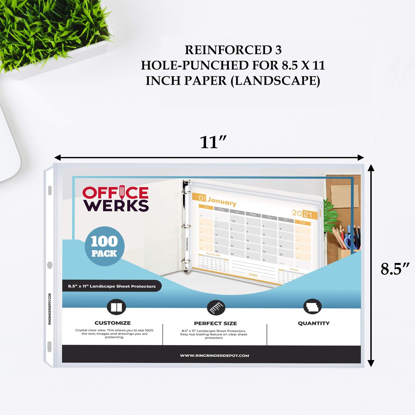 Performore 100-Pack Landscape Sheet Protectors | 11×8.5" Clear Top-Loading Sleeves | 3-Hole Punched, Acid-Free, Archival Safe Plastic for Binders, Scrapbooks, Photos & Documents