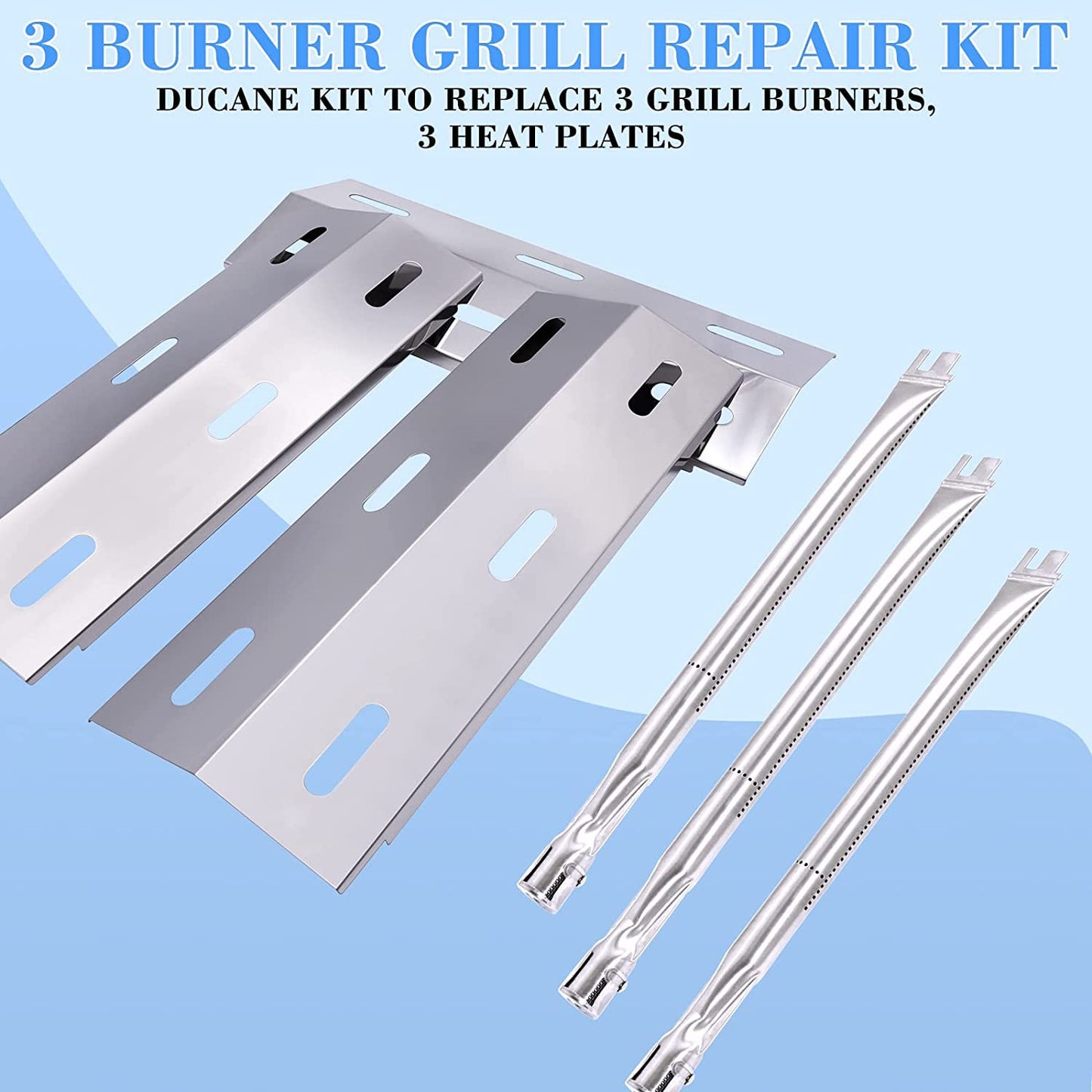 Criditpid Barbecue Replacement Parts for Ducane Grill 30400040, 3200, 3400, Ducane 3 Burner DUCHD1, 30500048, DUCHP1, 30500602, Stainless Steel Burner Tubes and Heat Plate Shields.
