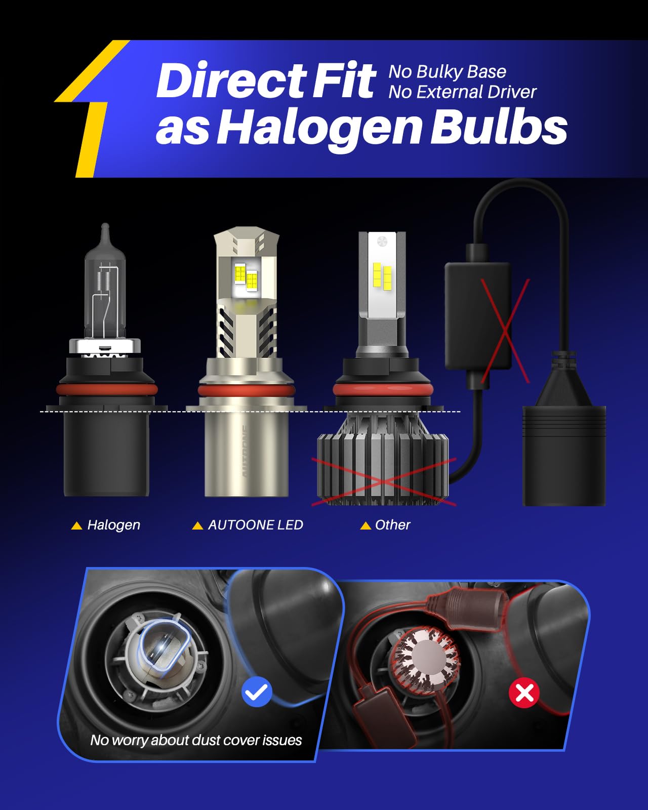 AUTOONE 9007/HB5 LED Headlight Bulbs, 34000LM 6000K White 9007 LED Bulbs Hi/Lo Dual Beam Canbus Headlights Fog Lights Replacement, Plug and Play, Pack of 2