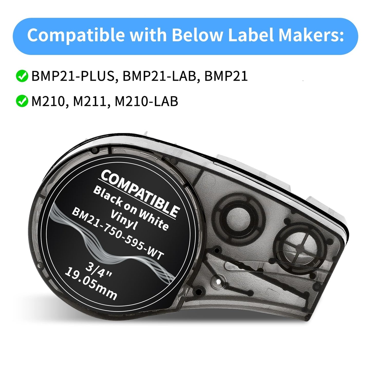 Labelife Label Tape Replacement for M21-750-595-WT All-Weather Vinyl 3/4 Inch Black on White Label Tape, High Adhesion, for Indoor and Outdoor, Lab and Equipment Labeling, 0.75 Inch, 4-Pack