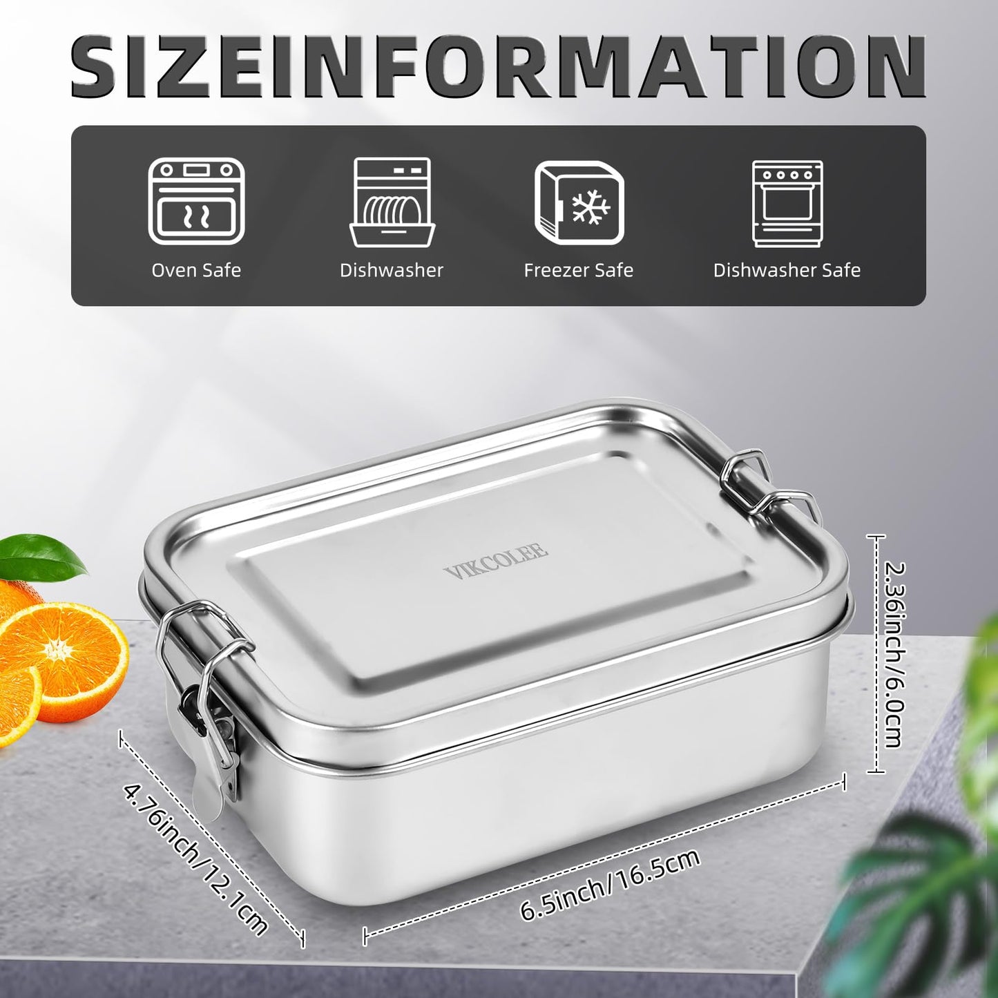 VIKCOLEE Stainless Steel Lunch Box, Metal Bento Box, Metal Lunch Box, Stainless Steel Food Containers (4pcs, 850ml)