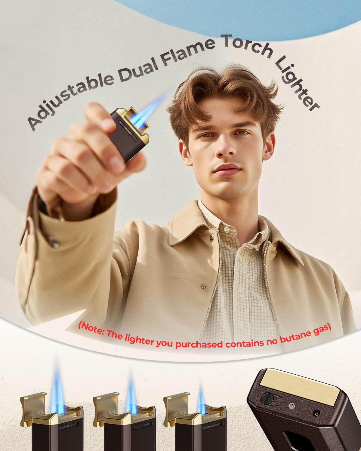 All-in-one Torch Lighter, Multifunctional Accessories with Gift Box (Brown and Gold (Brown and Gold)