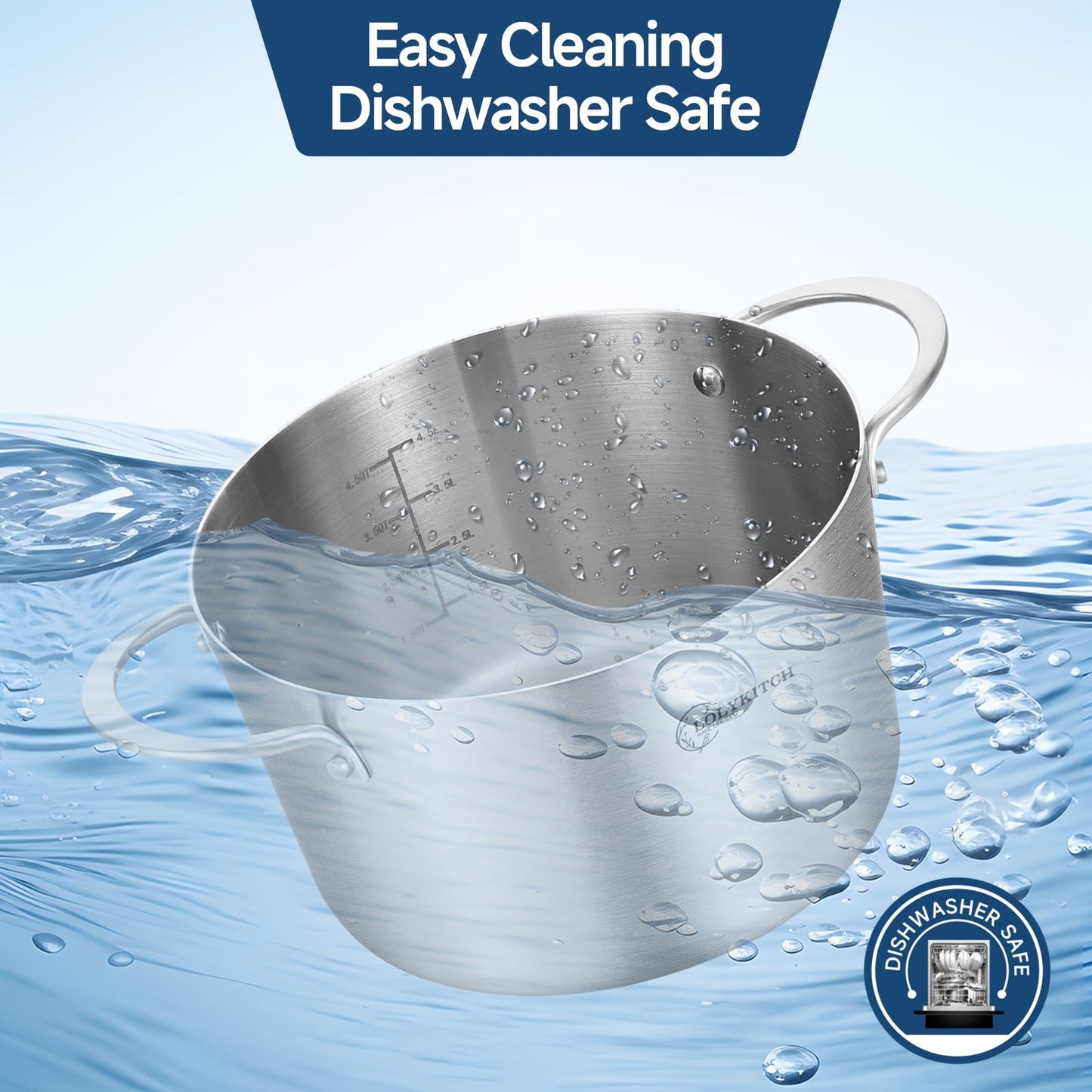 LOLYKITCH Tri-ply Stainless Steel 3 QT Stock Pot with Steamer,Induction Cooking Pot,Pots and Pans,Dishwasher and Oven Safe.