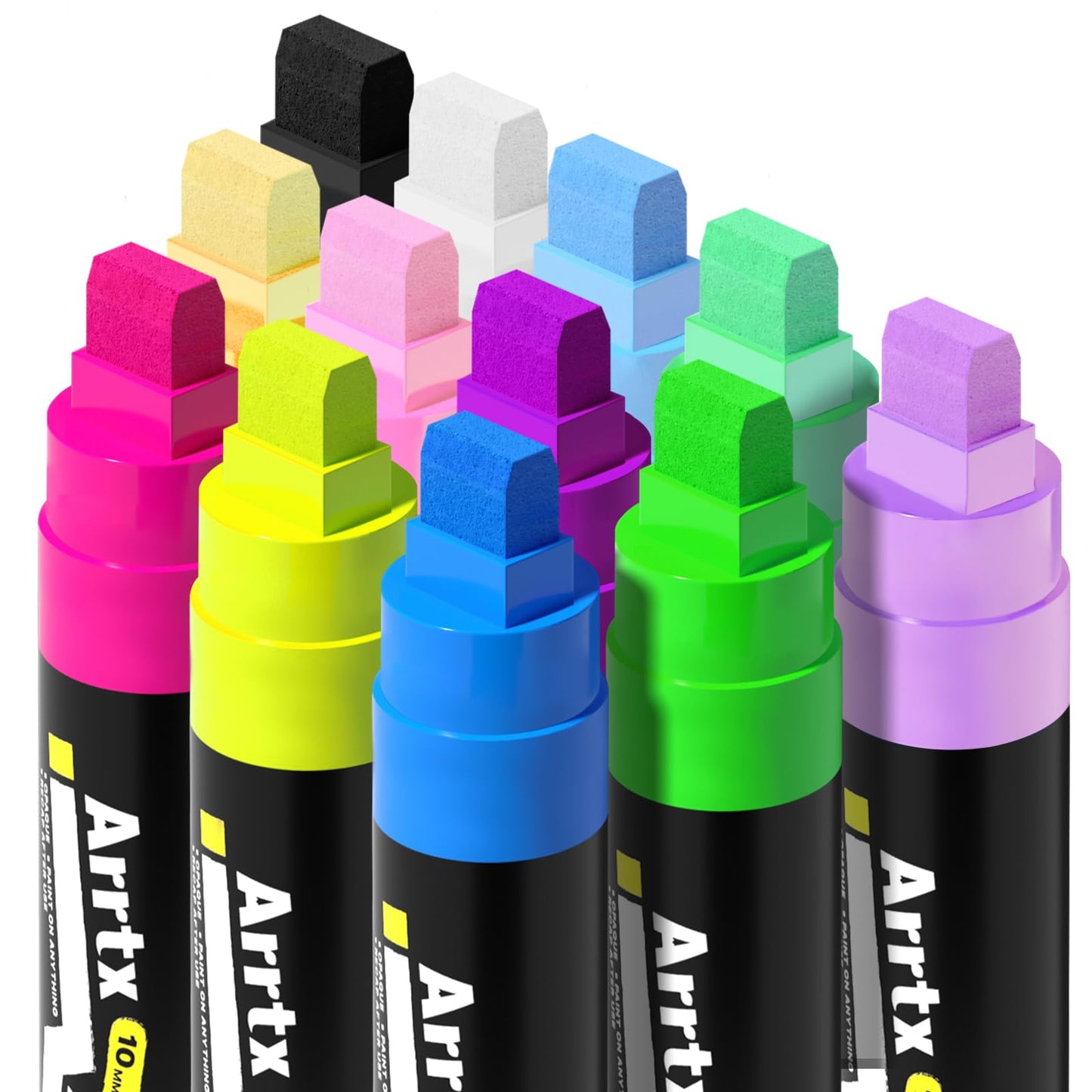 Arrtx Acrylic Jumbo Markers 10mm Jumbo Felt Tip, 12 Acrylic Paint Pens for Rock Painting, Stone, Glass, Easter Egg, Wood and Fabric Painting-Acrylic Markers DIY Crafts Making Art Supplies