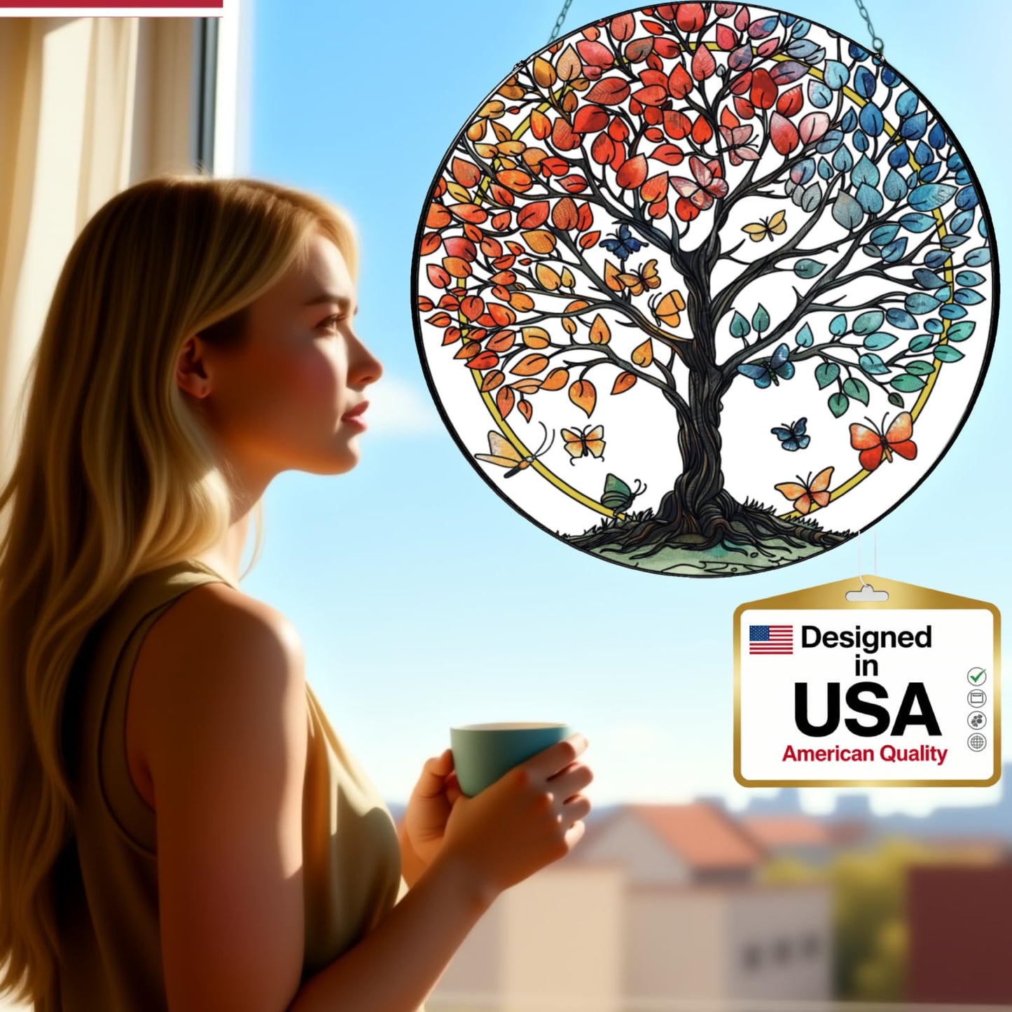 Ammzus Large Tree of Life Garden Suncatcher, Stained Glass Window Hanging, Suncatchers for Windows Hanging, for Friends, Family, and Women 9.9 * 9.9IN
